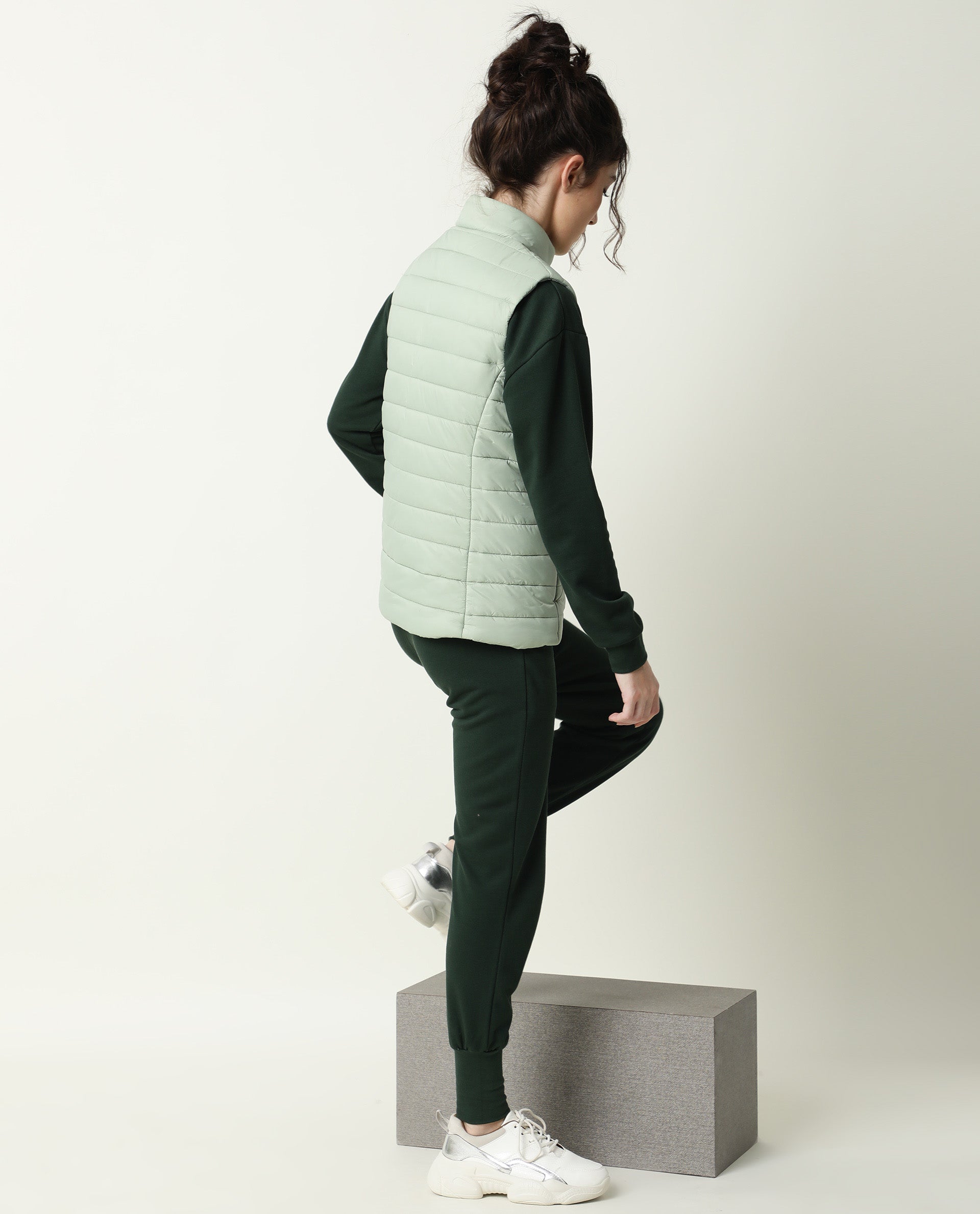 Rareism Women Trunk Light Green Sleeveless Solid Hooded Jacket