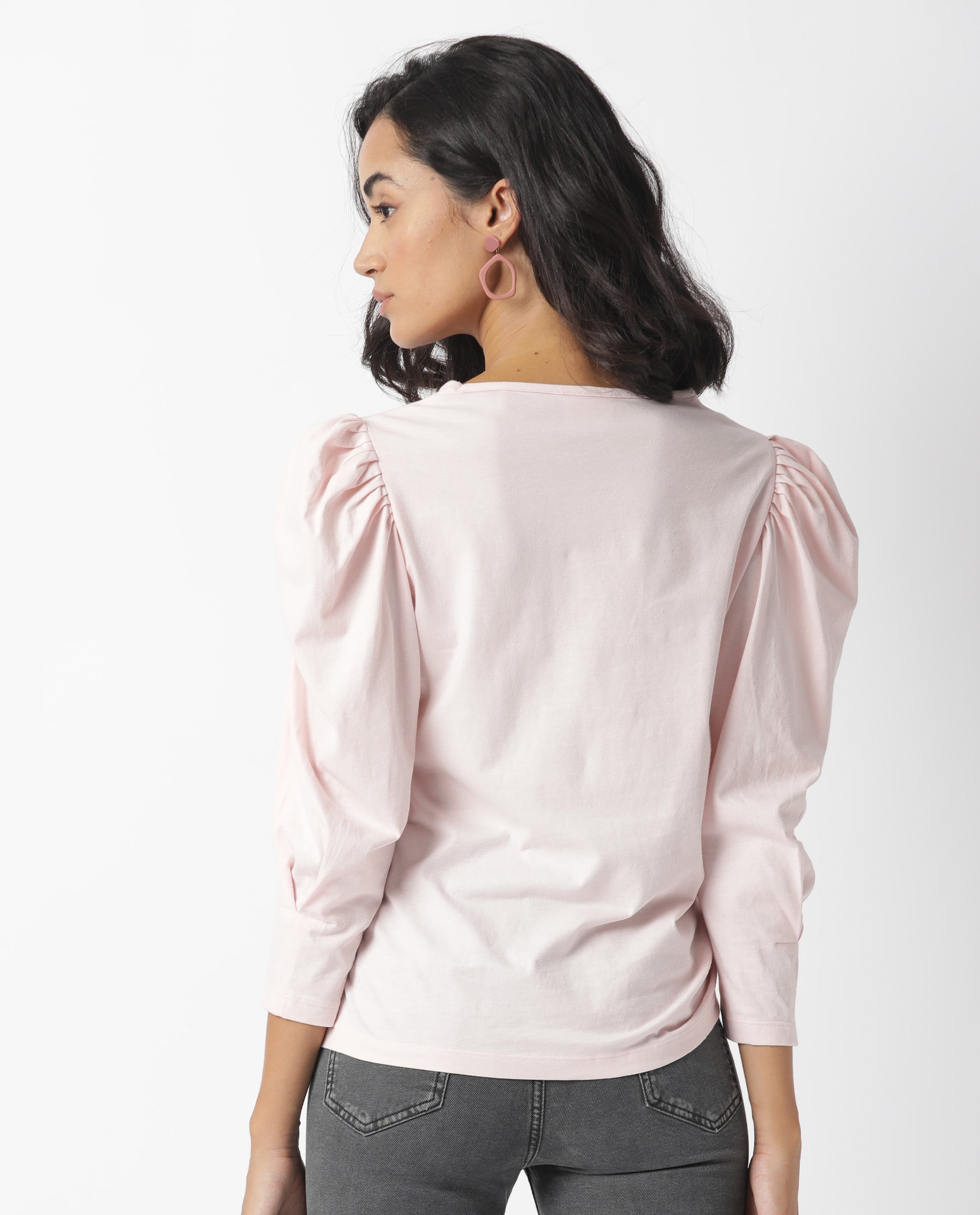Rareism Women's Ballerina Pink Crew Neck Plain Knee Length Regular Fit Top