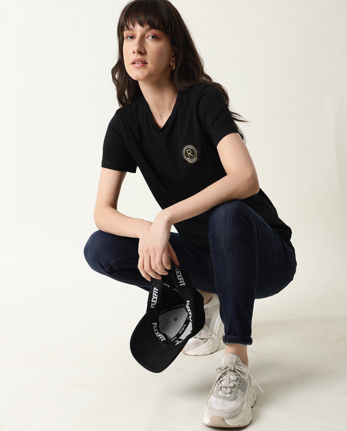 Rareism Women Fuji Black Cotton Fabric Regular Fit Half Sleeves Graphic Print Crew Neck T-Shirt