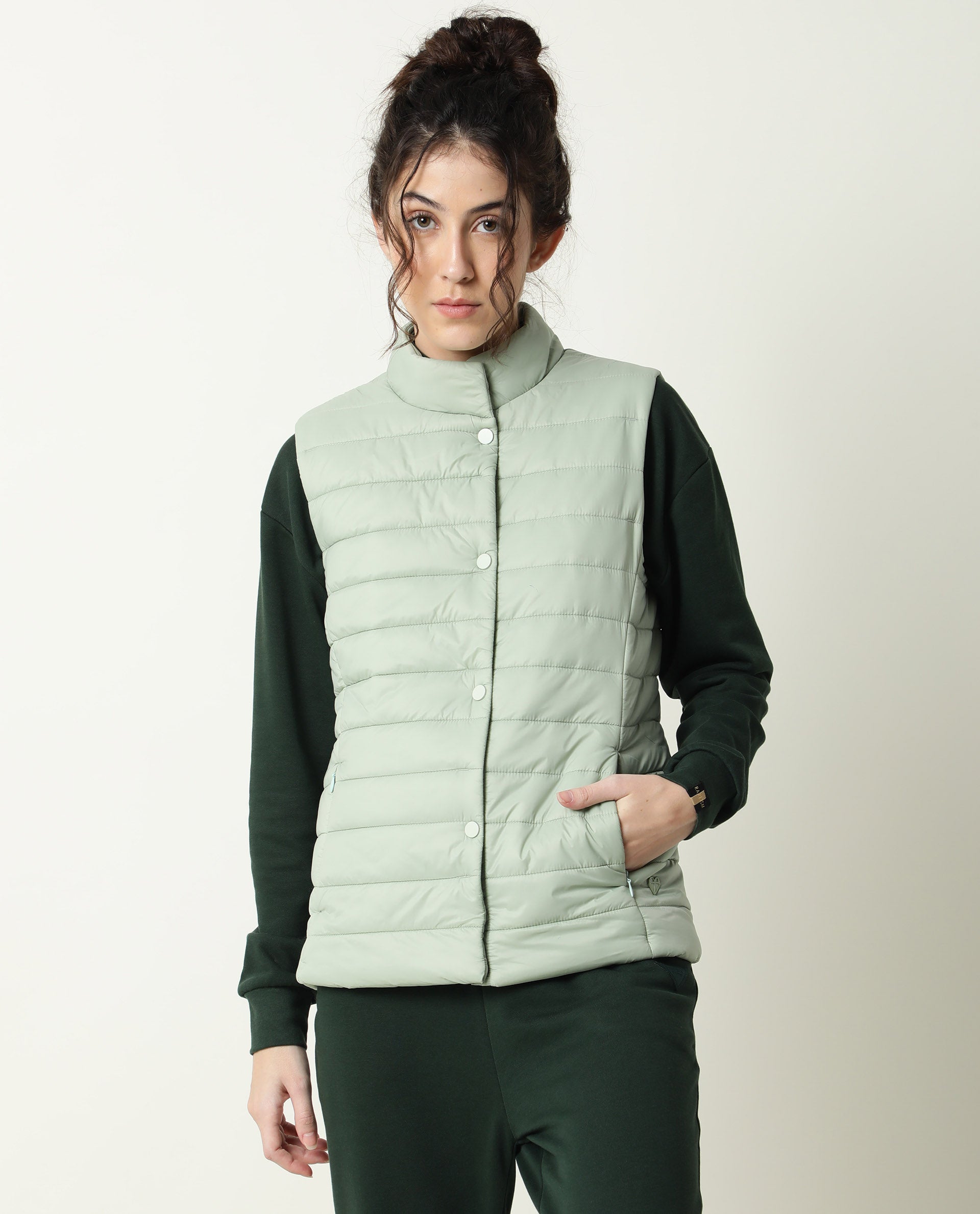 Rareism Women Trunk Light Green Sleeveless Solid Hooded Jacket