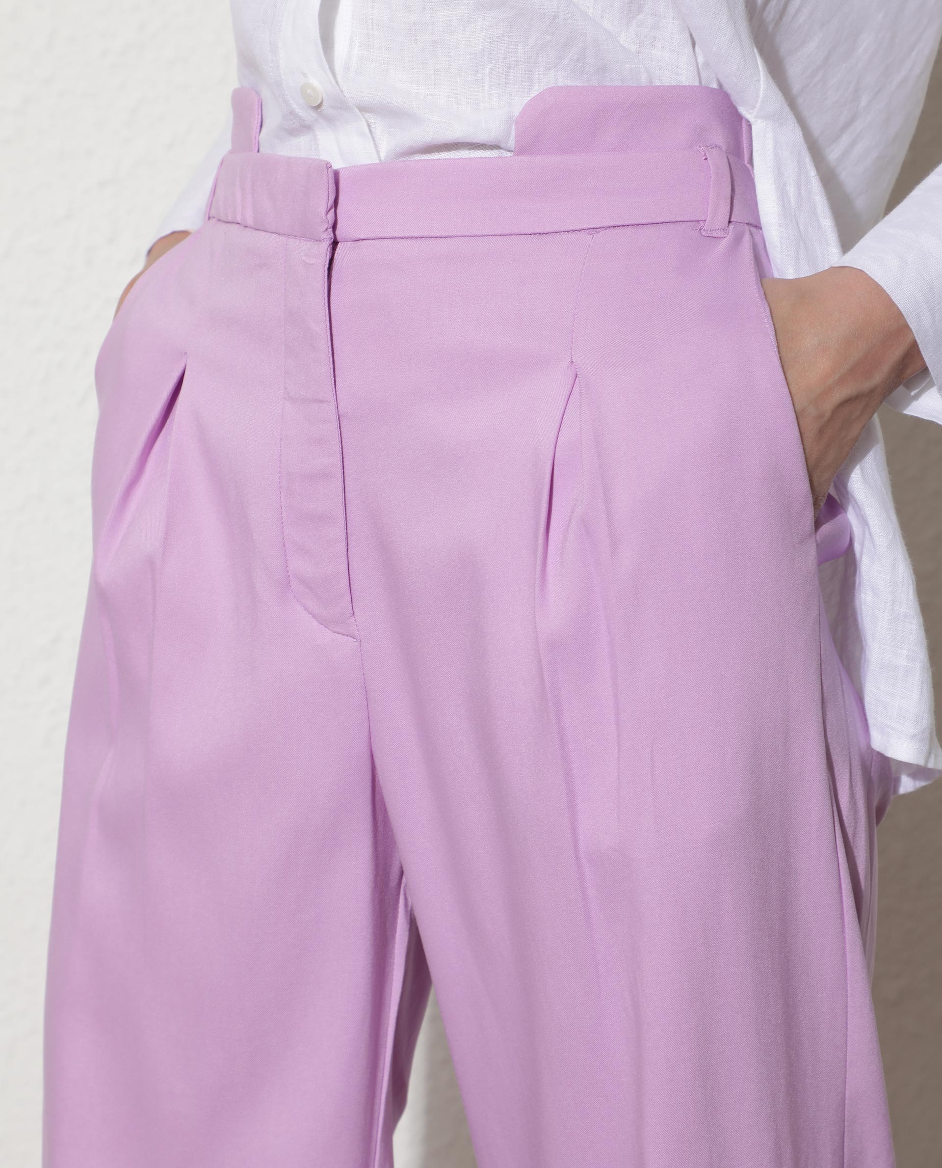 Rareism Women's Evanova Purple Viscose Plain Ankle Length Regular Fit Trouser