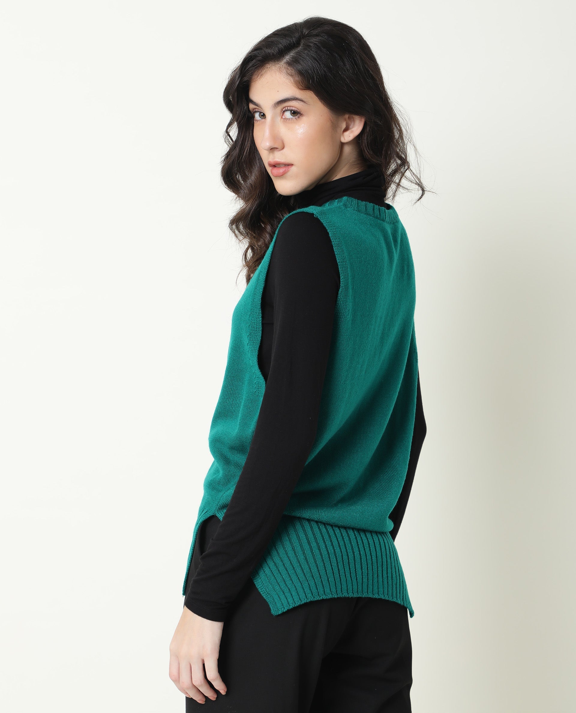 Rareism Women Sleek Green Sweater Sleeveless