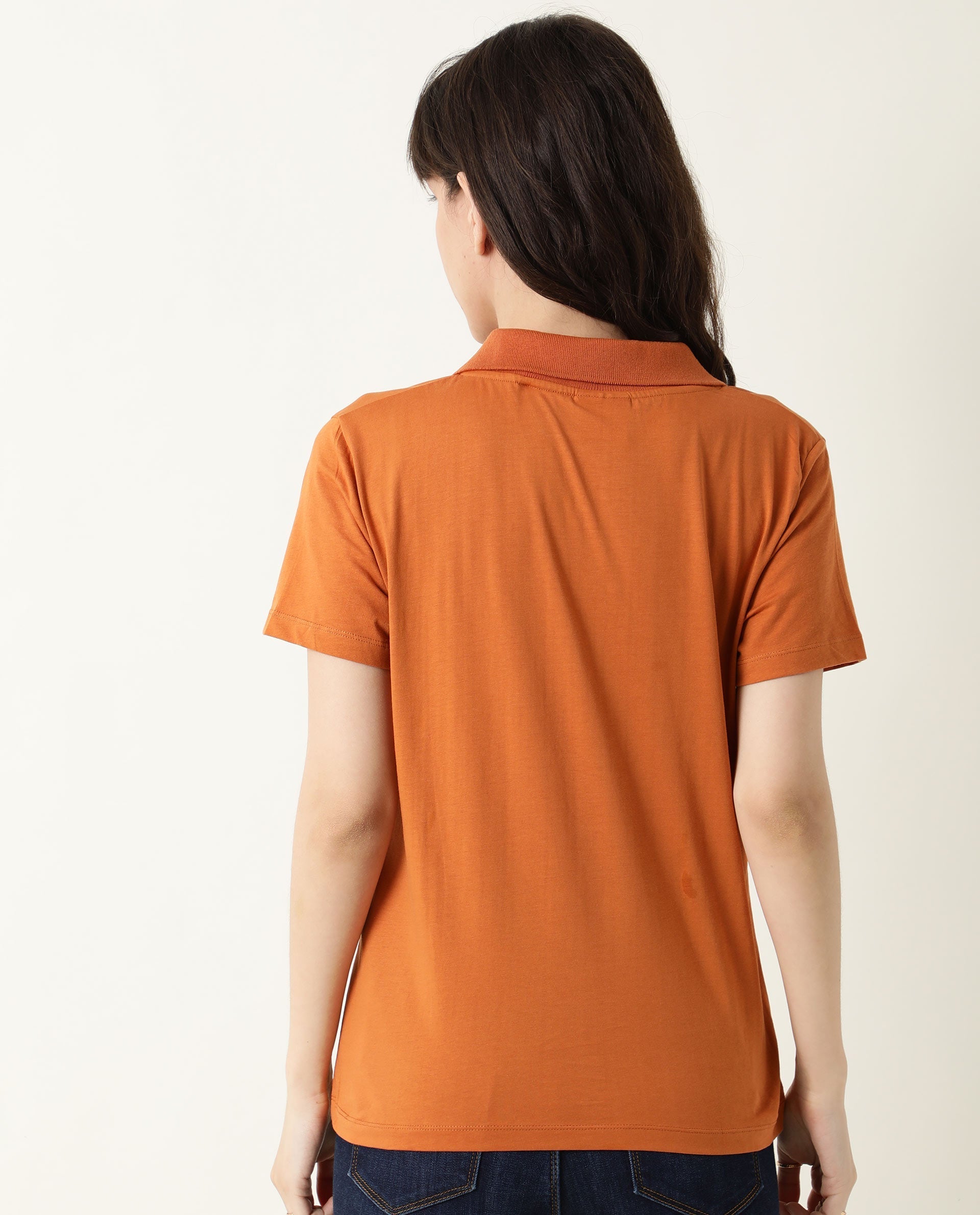Rareism Womens Candid Orange Polo Cotton Fabric Regular Fit Half Sleeve Collared Neck