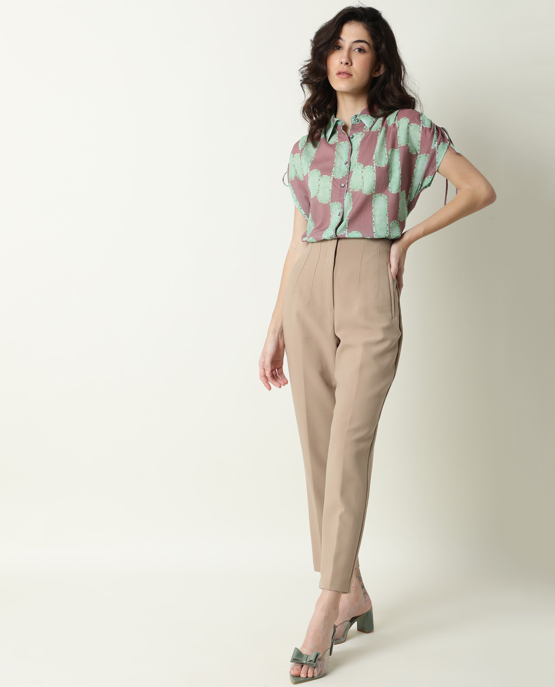 Rareism Womens Hudson Pink Top Cotton Fabric Regular Fit Extended Sleeves Collared Neck