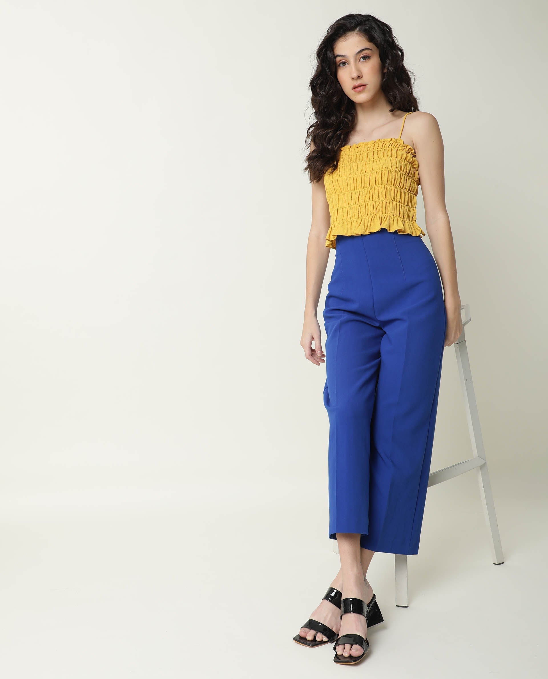 Rareism Women's Declan Yellow Tube Neck Plain Sleeveless Knee Length Tailored Top