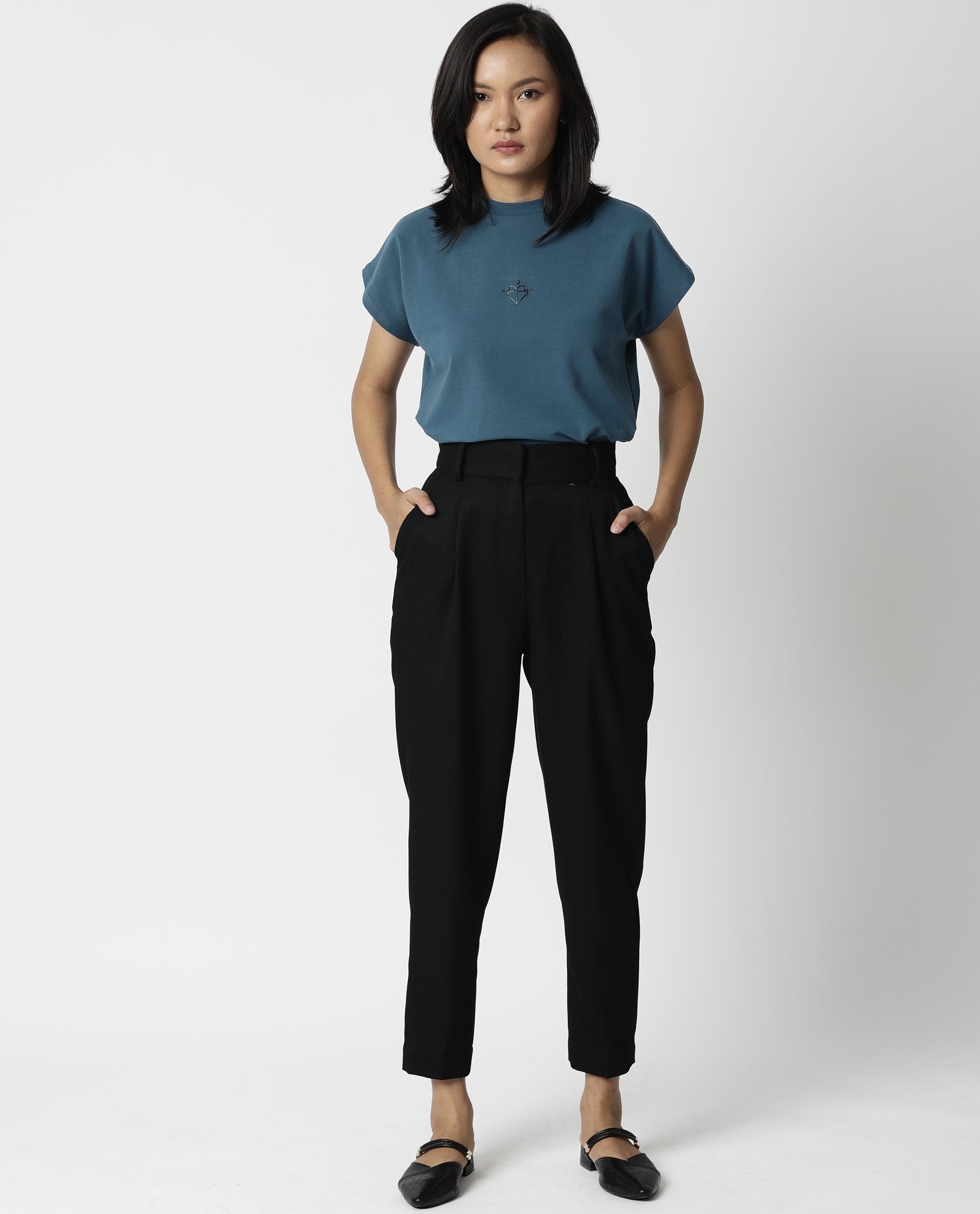 Rareism Women Bozz Black Trousers Checks