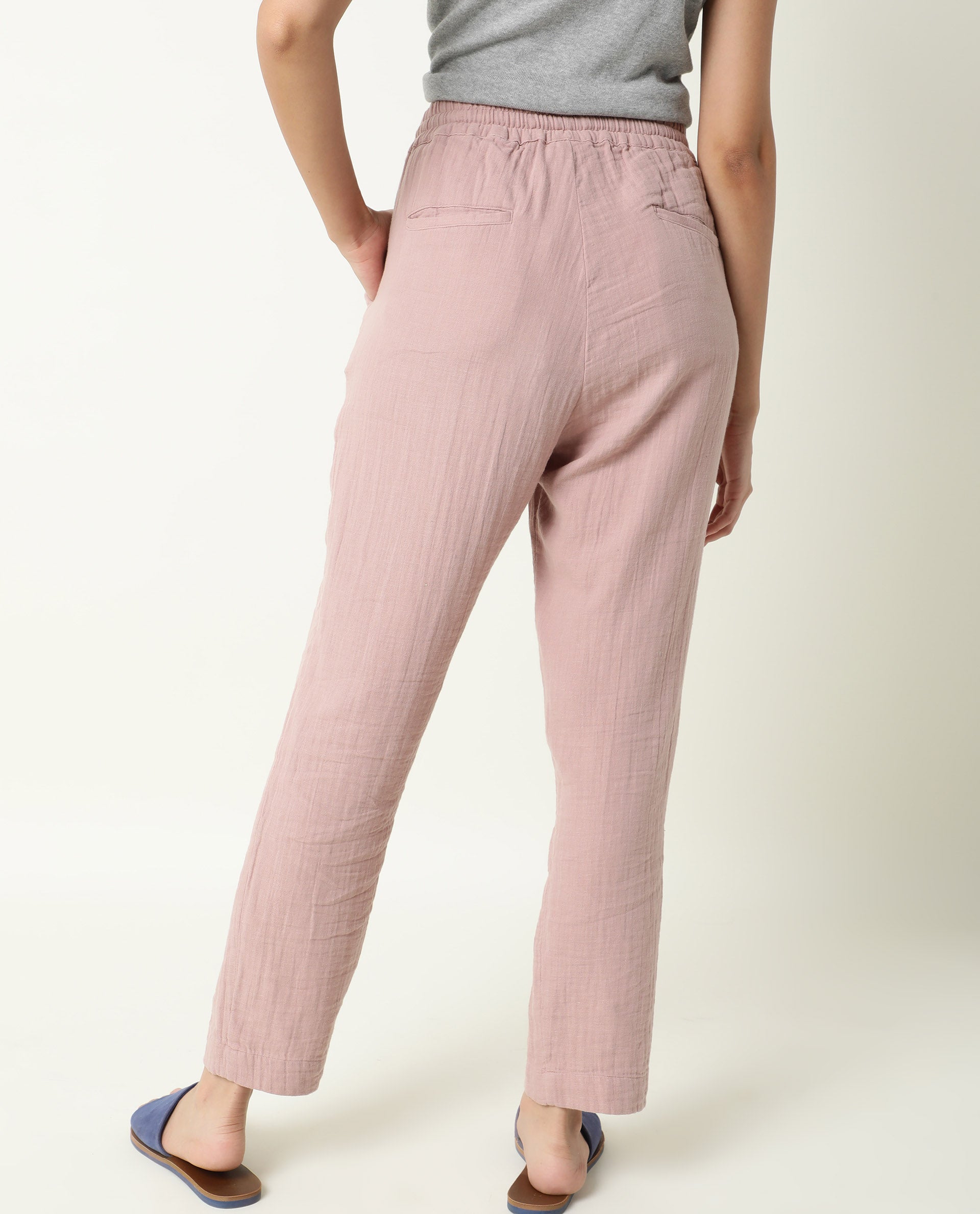 Rareism Women Elo Pink Cotton Fabric Regular Fit Mid Rise Solid Ankle Length Trousers