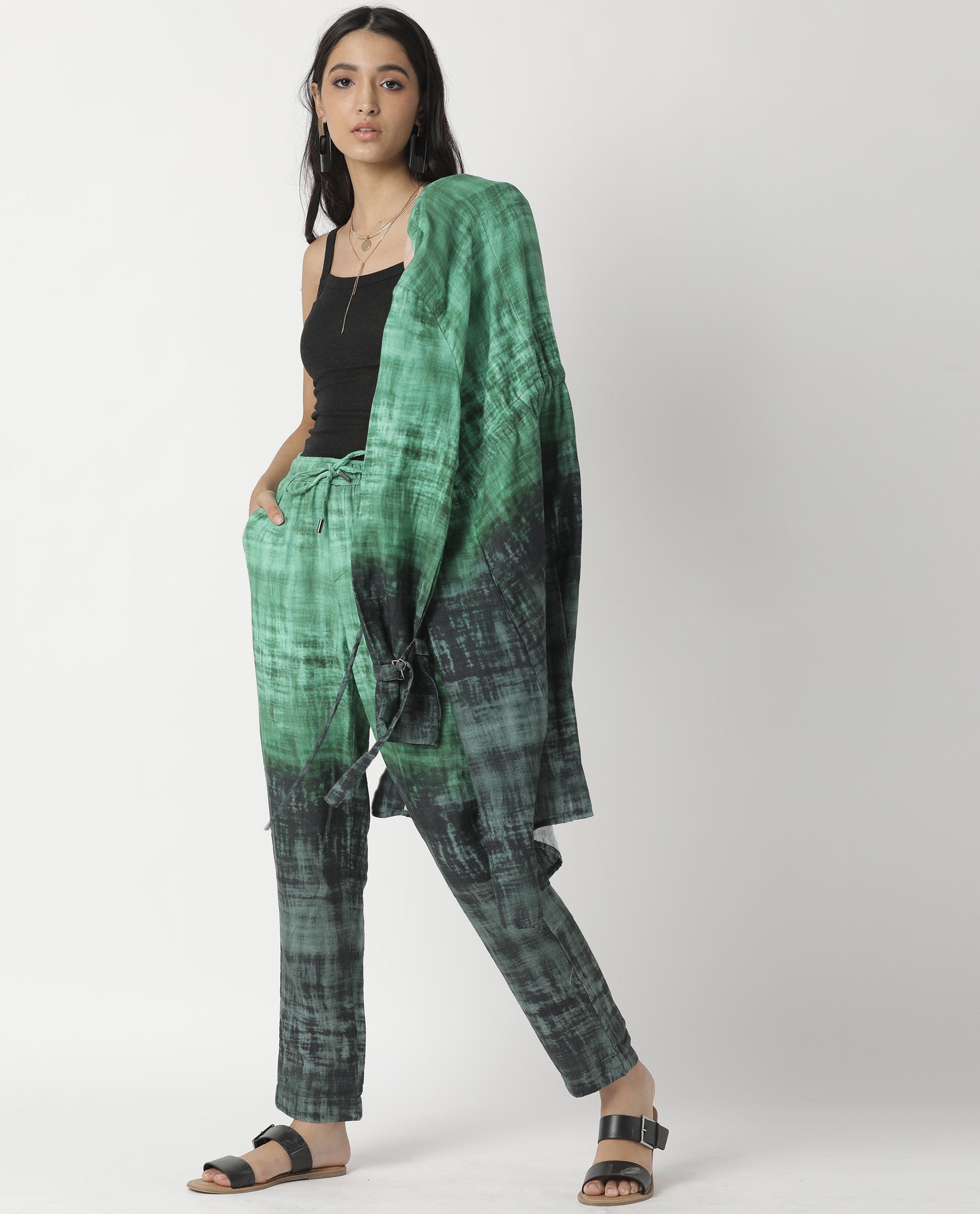 Rareism Women's Boss Green Cotton Collarless Regular Fit Outer Wear