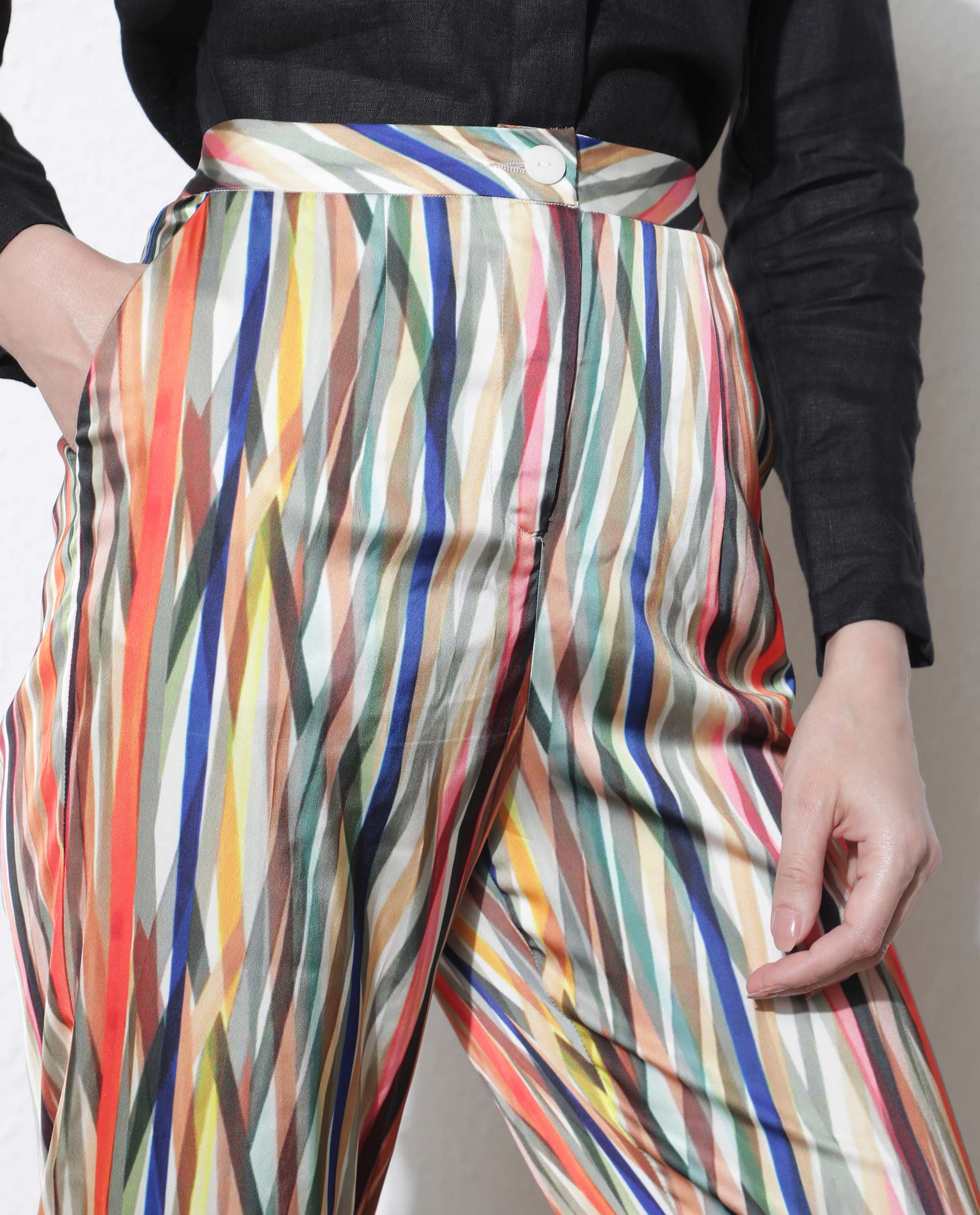 Rareism Women's Ransom Multi Modal Striped Ankle Length Tailored Trouser