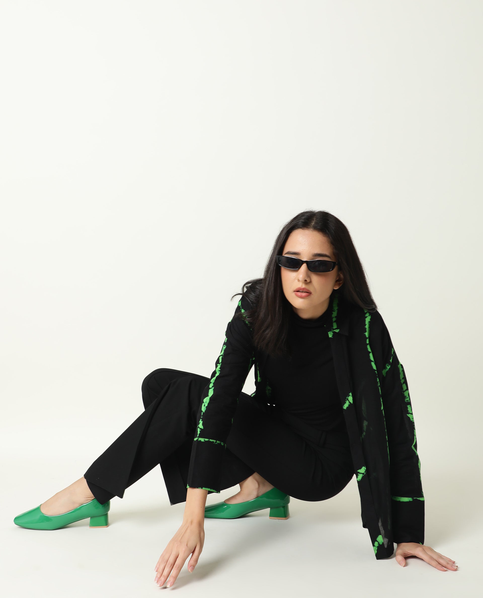 Rareism Womens James Black Top Modal Satin Fabric Regular Fit Cuffed Sleeve Collared Neck