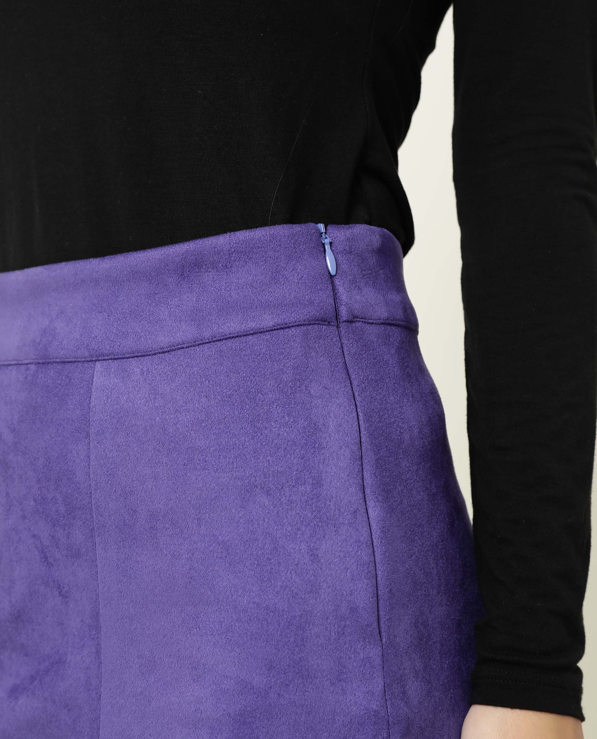 Rareism Women's Rame Purple Polyester Plain Midi Regular Fit Skirt