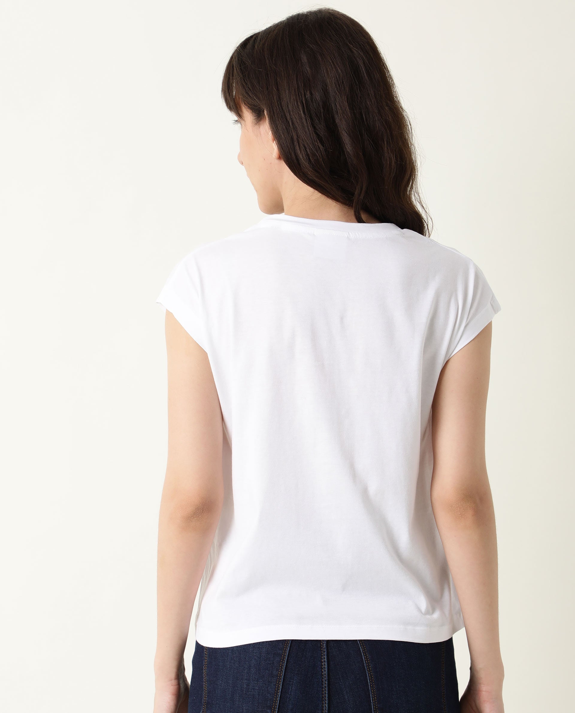 Rareism Womens Caprico White T-Shirt Cotton Fabric Regular Fit Half Sleeve Round Neck