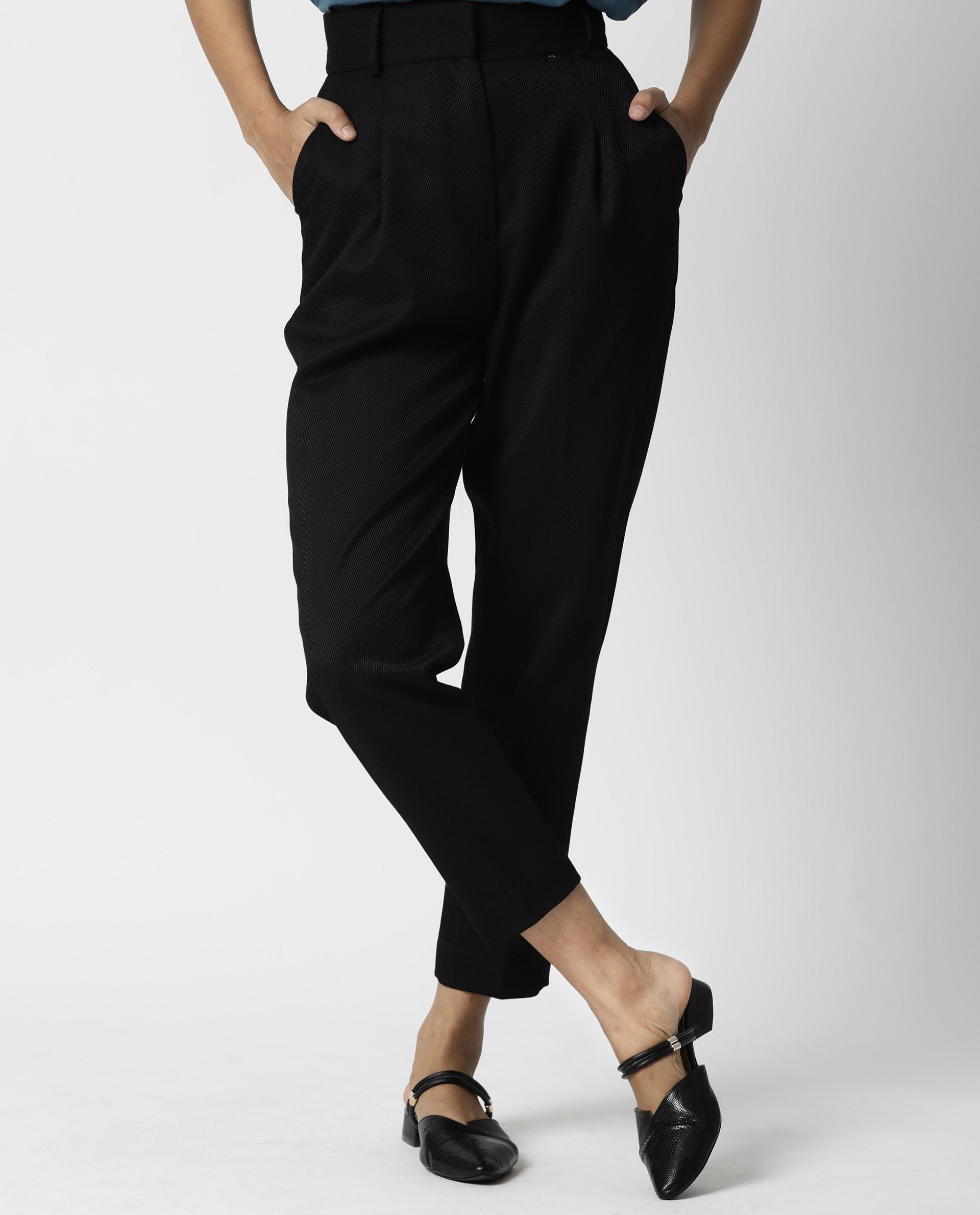 Rareism Women Bozz Black Trousers Checks