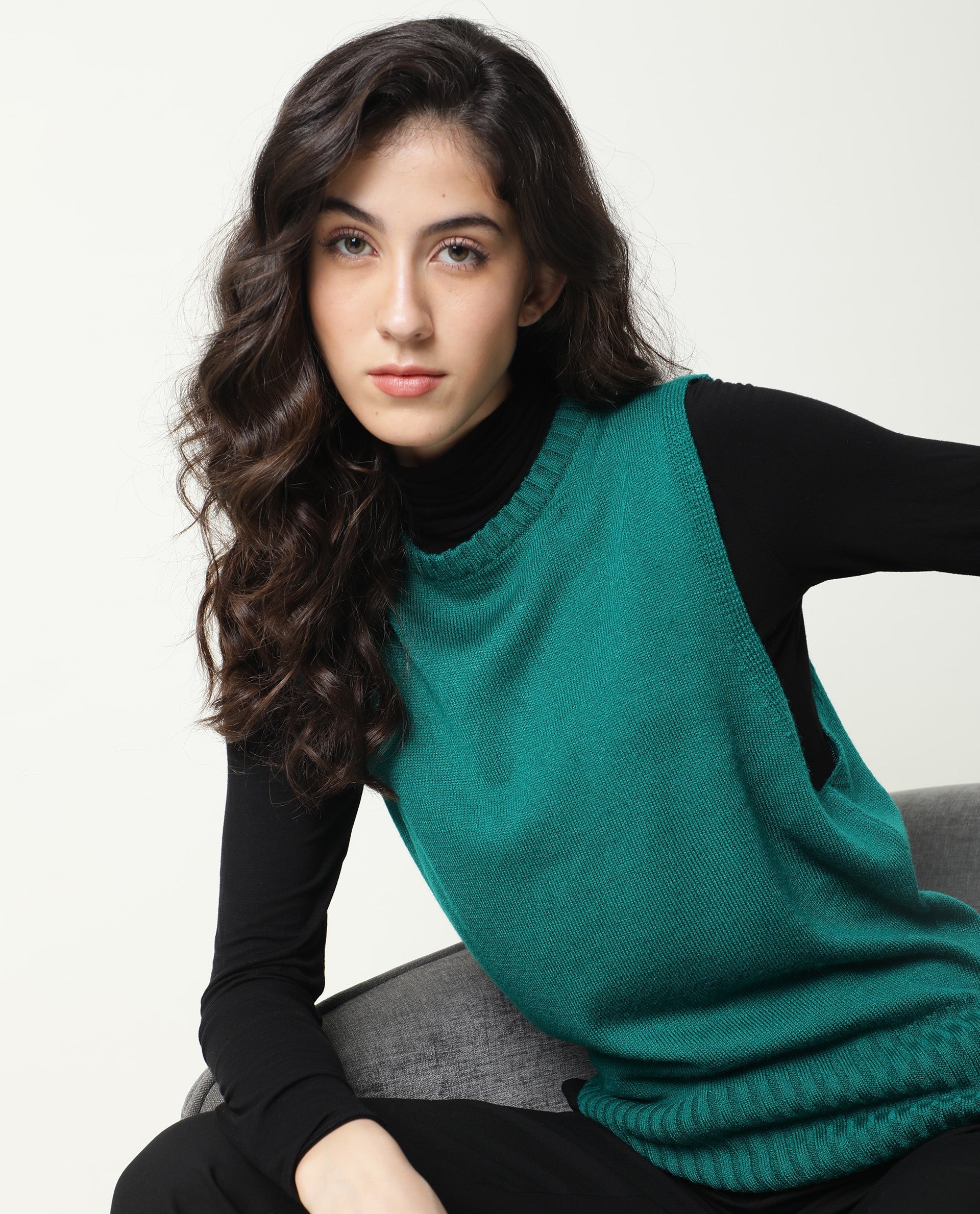 Rareism Women Sleek Green Sweater Sleeveless