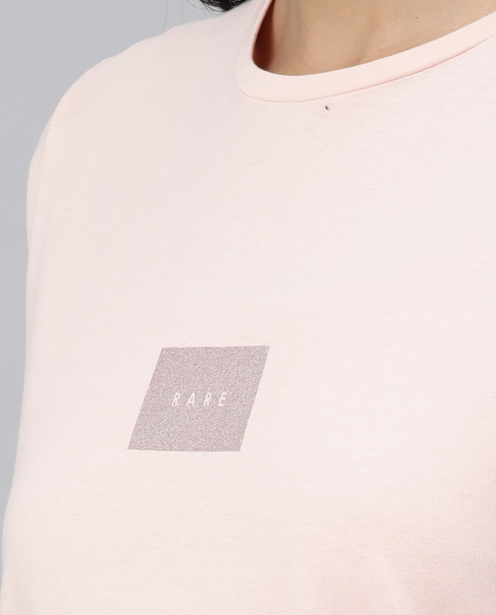 Rareism Women Luani Light Peach Cotton Fabric Regular Fit Half Sleeves Graphic Print Round Neck T-Shirt