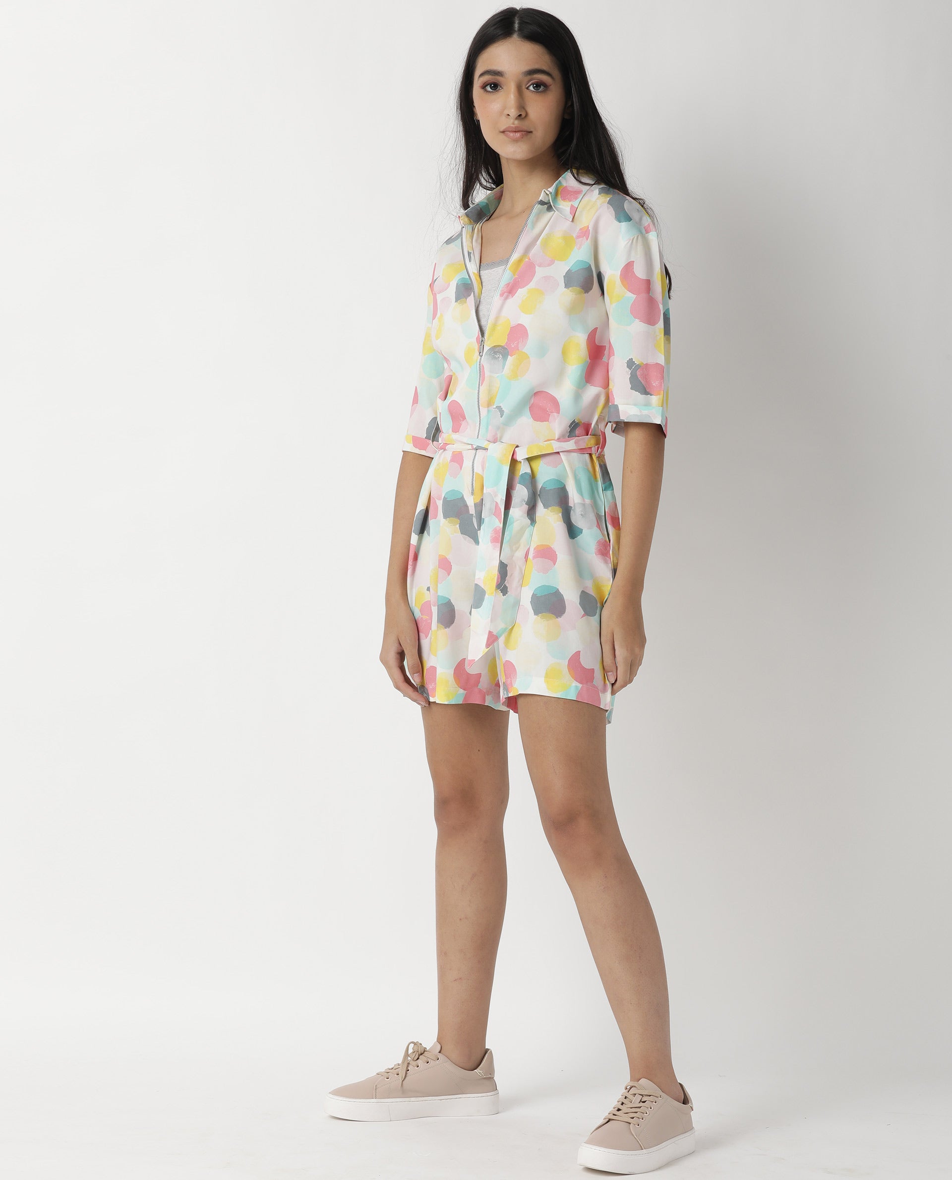 Rareism Womens Bro Pink Jumpsuit Viscose Fabric Regular Fit Half Sleeve Round Neck