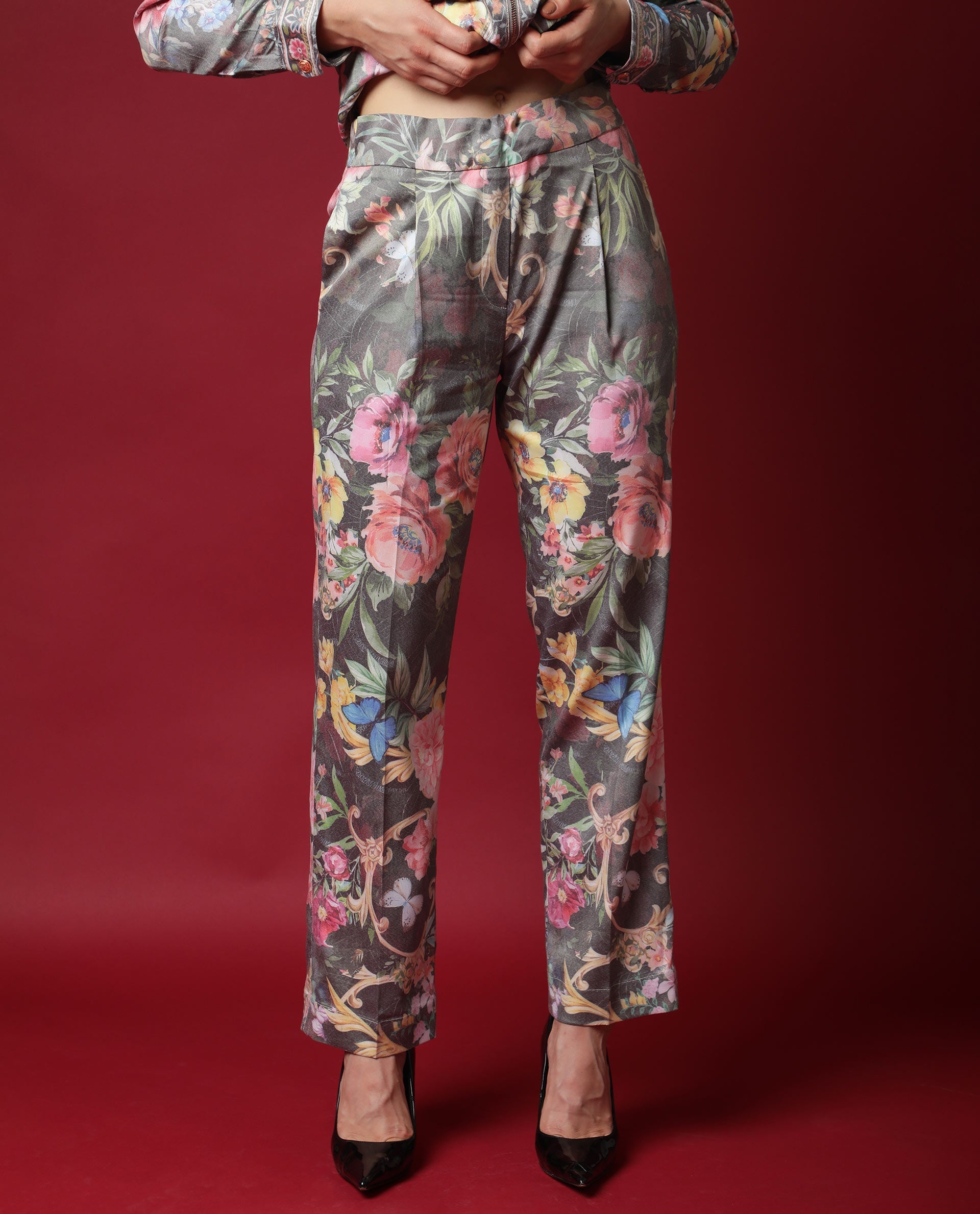 Rareism Women's Montebello Multi Polyester Blend Floral Print Ankle Length Tailored Trouser