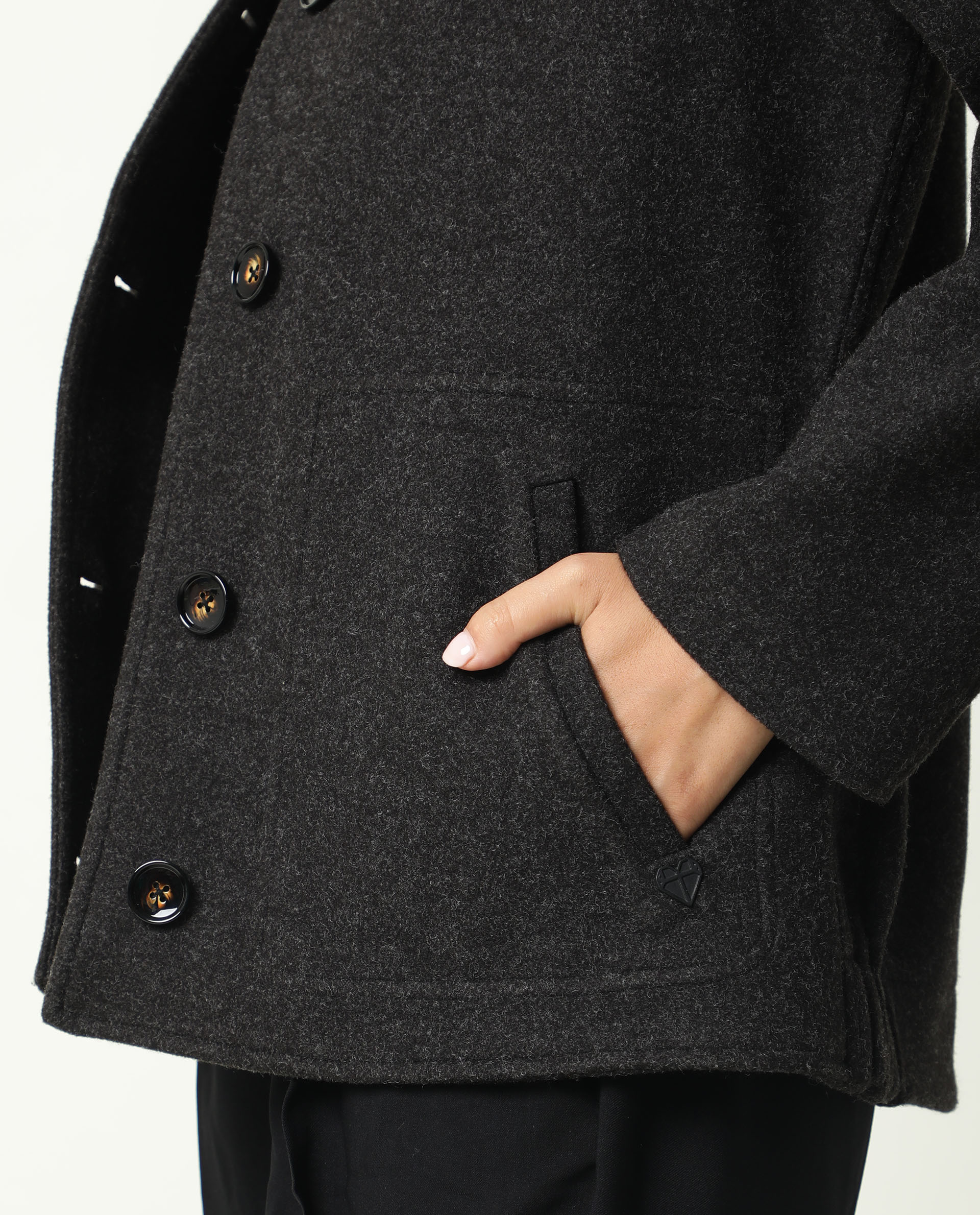 Rareism Women Comico Black Polyester Fabric Full Sleeves Solid Mandarin Collar Jacket