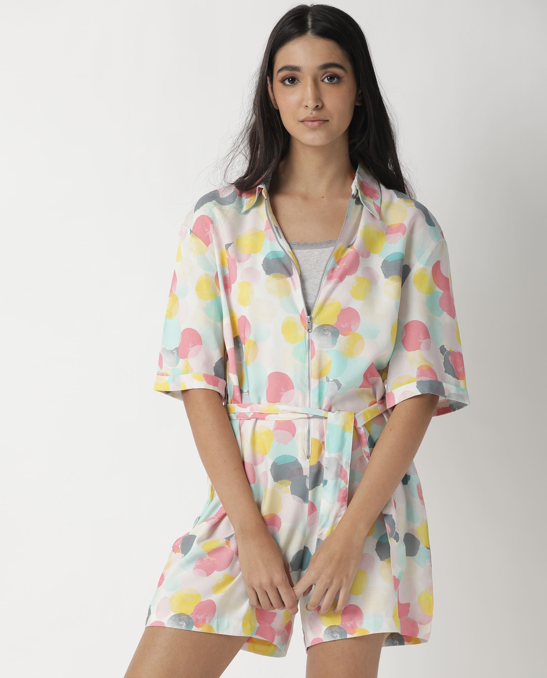 Rareism Womens Bro Pink Jumpsuit Viscose Fabric Regular Fit Half Sleeve Round Neck