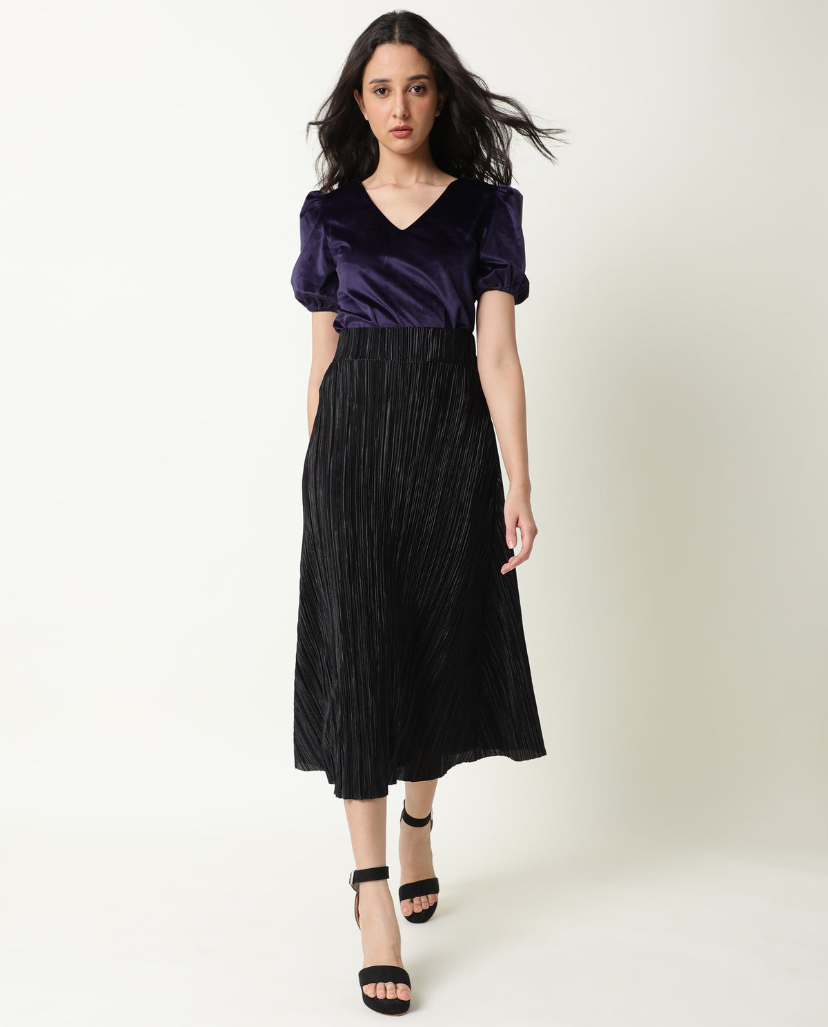 Rareism Womens Mun Navy Top Suede Fabric Half Sleeve V Neck
