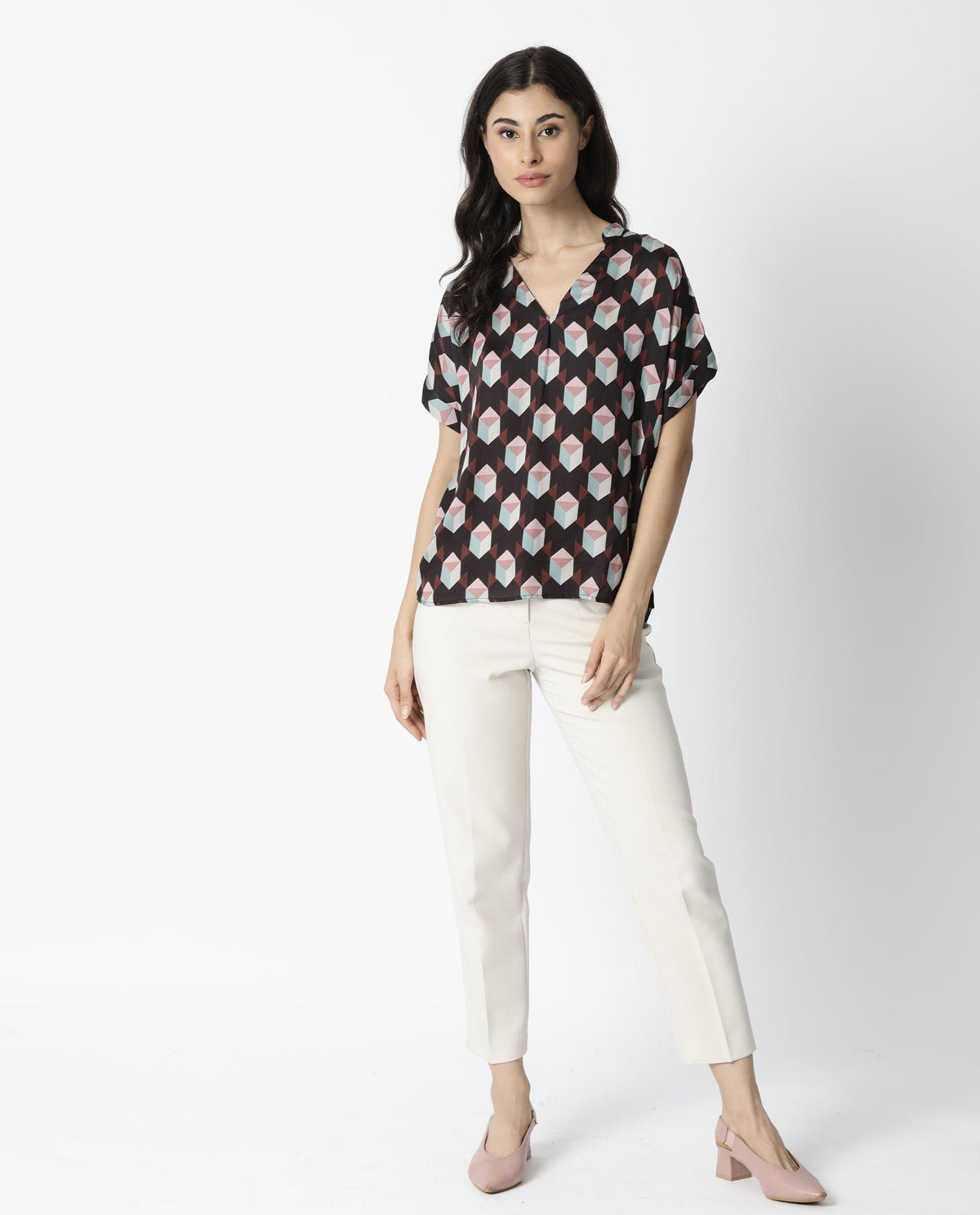 Rareism Women Ringo Brown Top Full Sleeves Printed