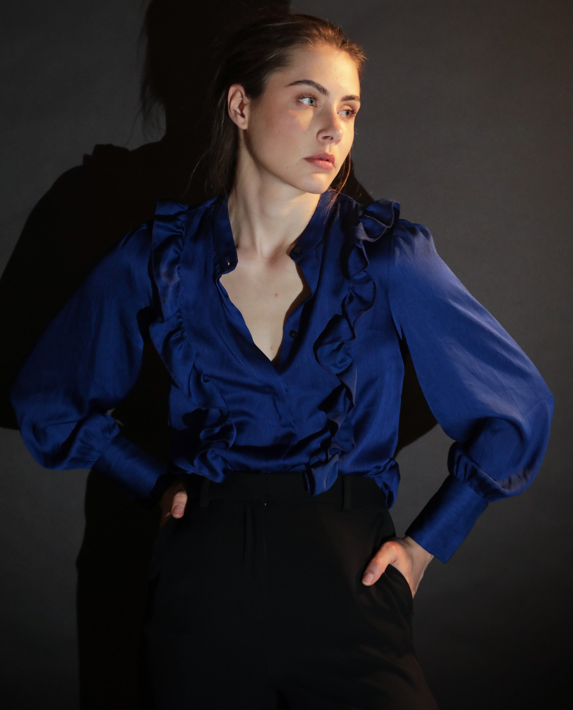 Rareism Womens Chamomile Blue Top Polyester Fabric Fit Regular Sleeves Mandarin Neck