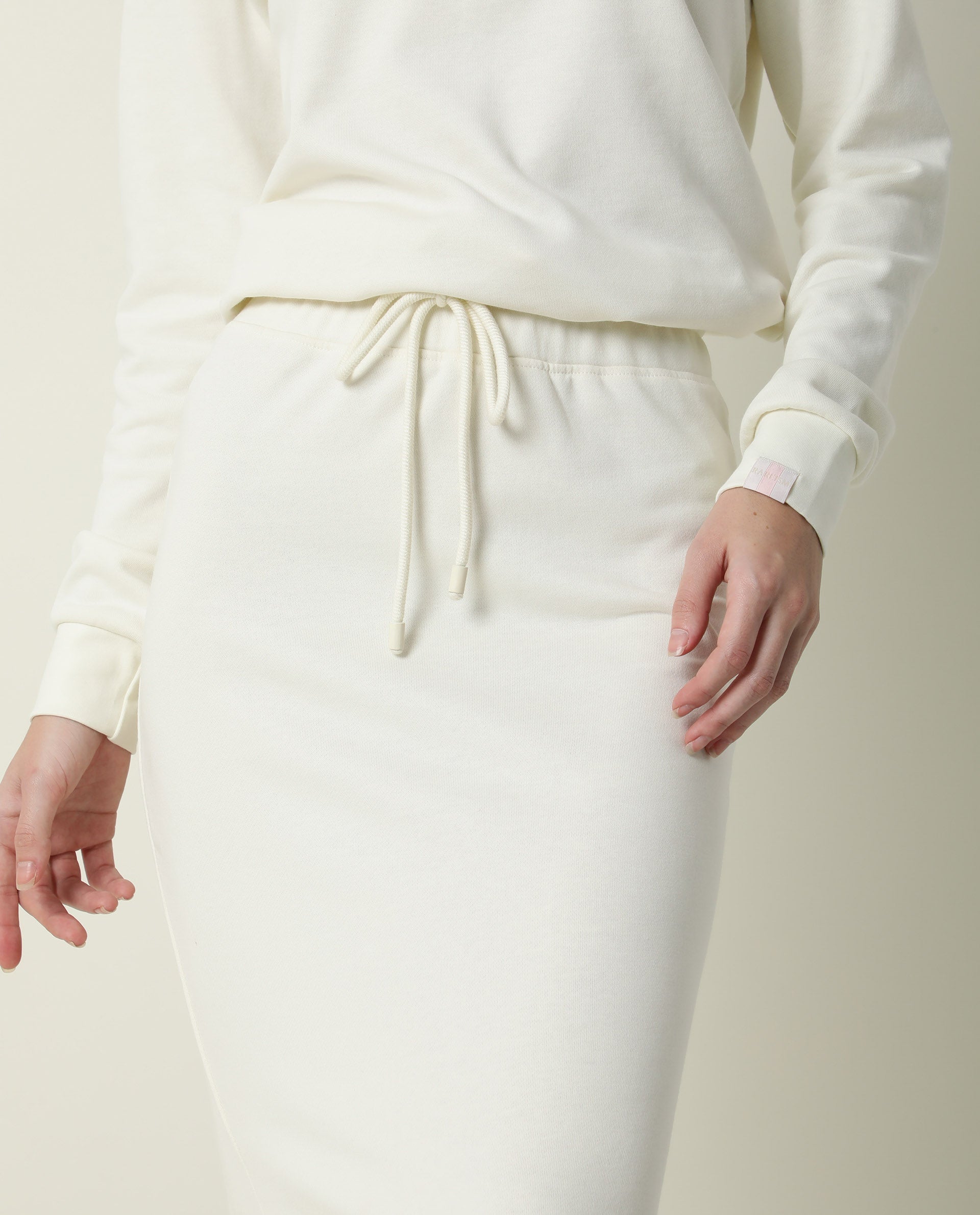 Rareism Women Fudge-1 Off White Poly Cotton Fabric Tailored Fit High Rise Solid Midi Skirt