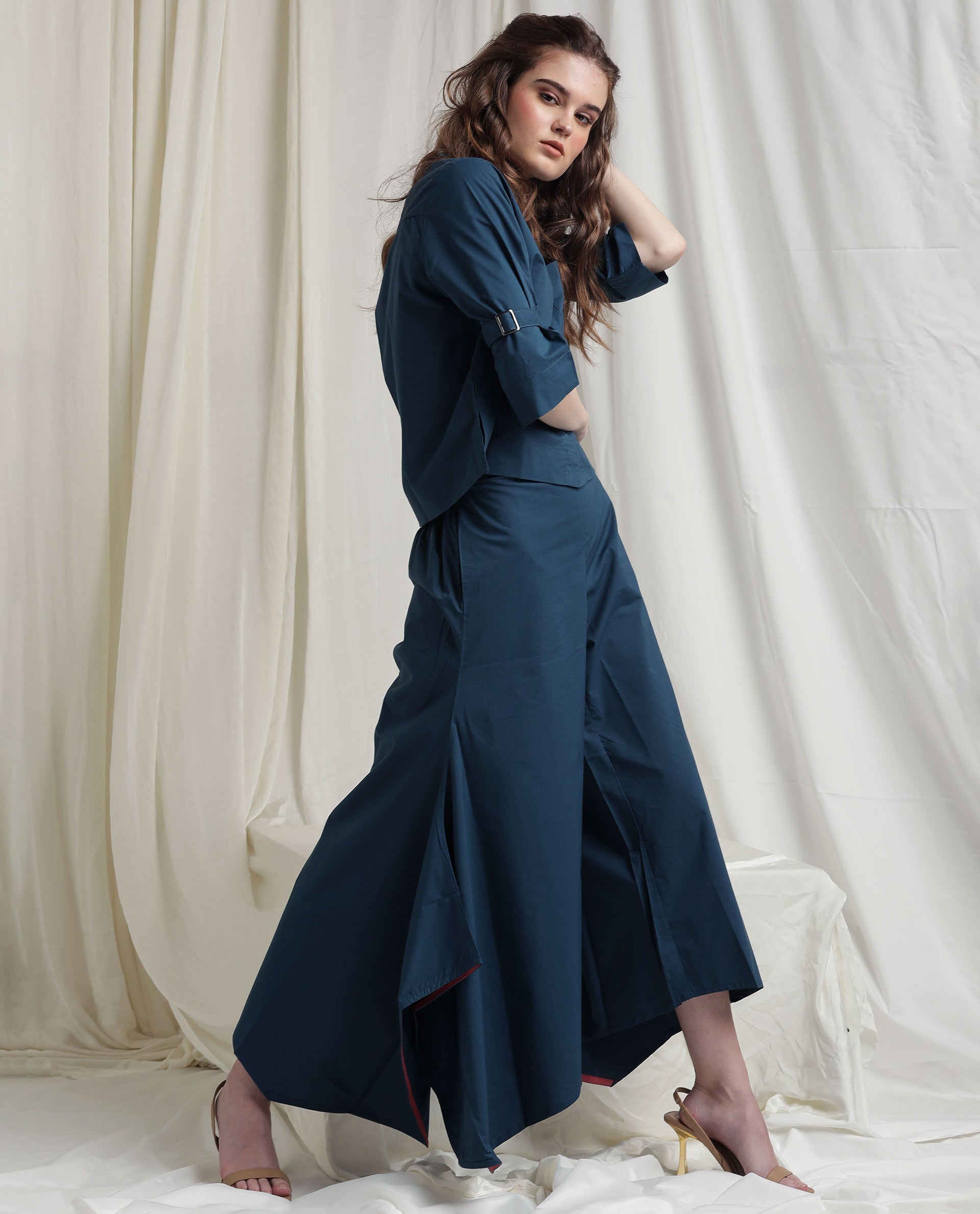 Rareism Womens Kyoto Petrol Trouser Poly Lycra Fabric Relaxed Fit Draw String Closure High Rise Waist Rise Ankle Length