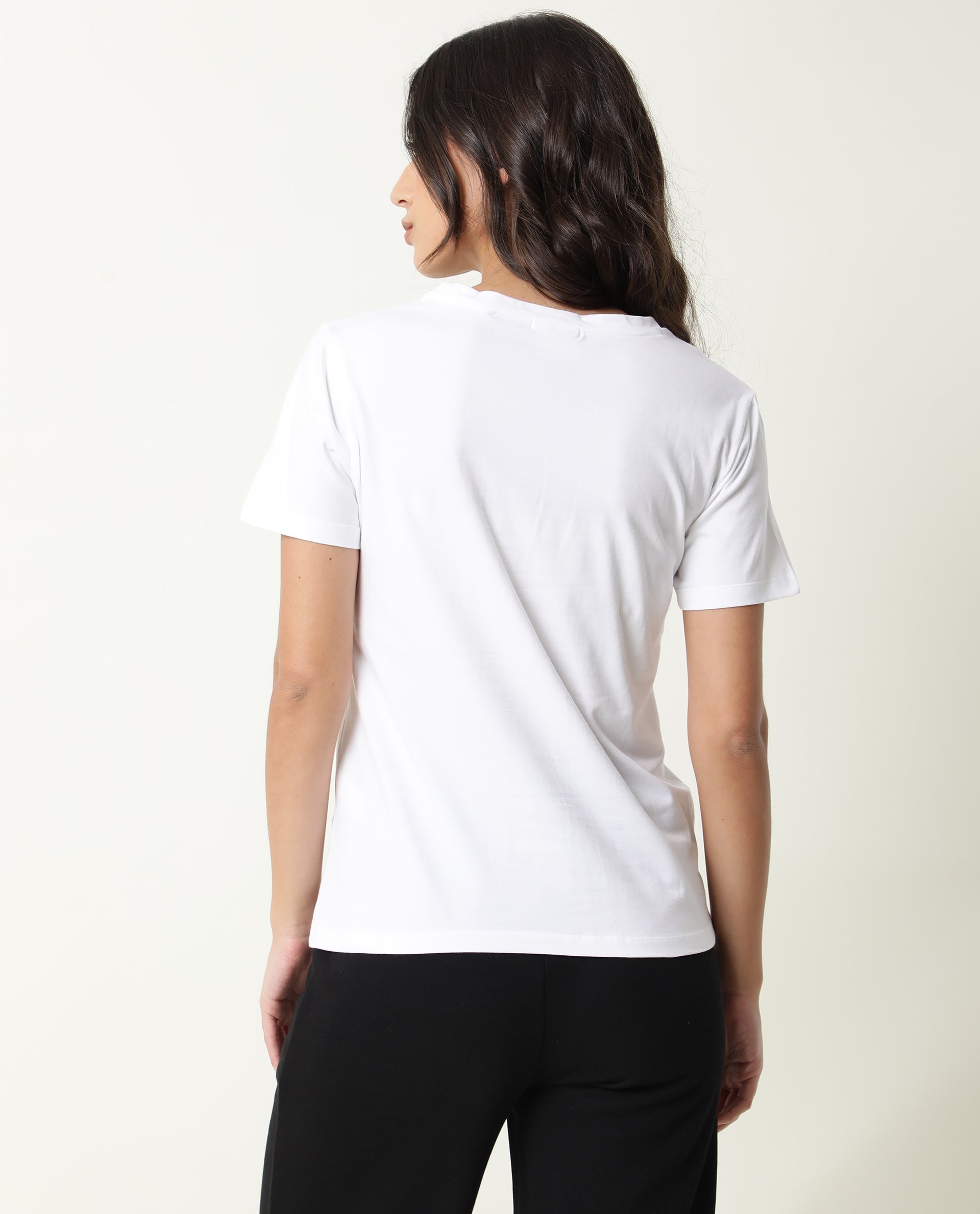 Rareism Women's Fuji Offwhite Cotton Crew Neck Graphic Print Regular Fit T-Shirt