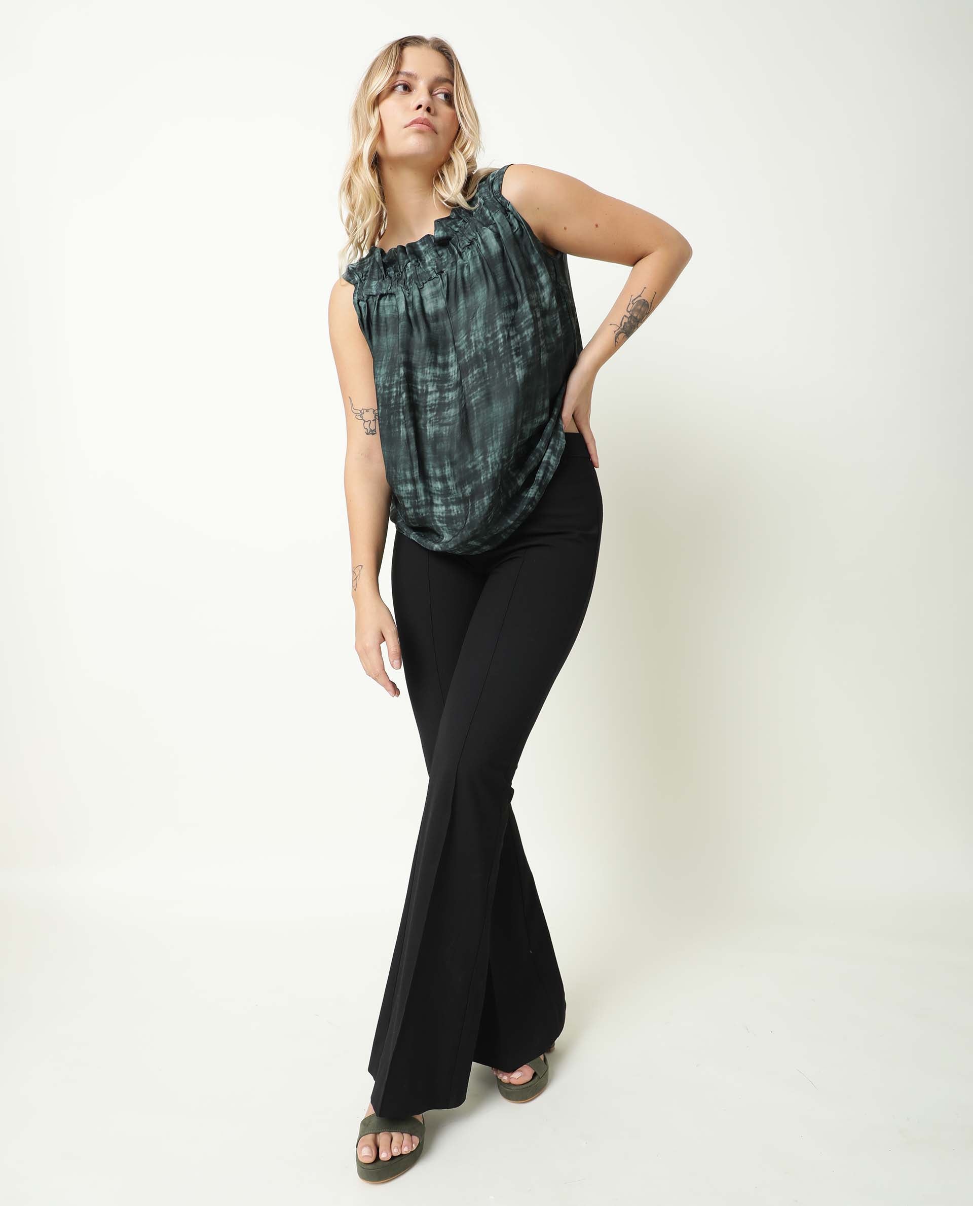 Rareism Women's Chiat Green Modal Boat Neck Ombre Sleeveless Relaxed Fit Top