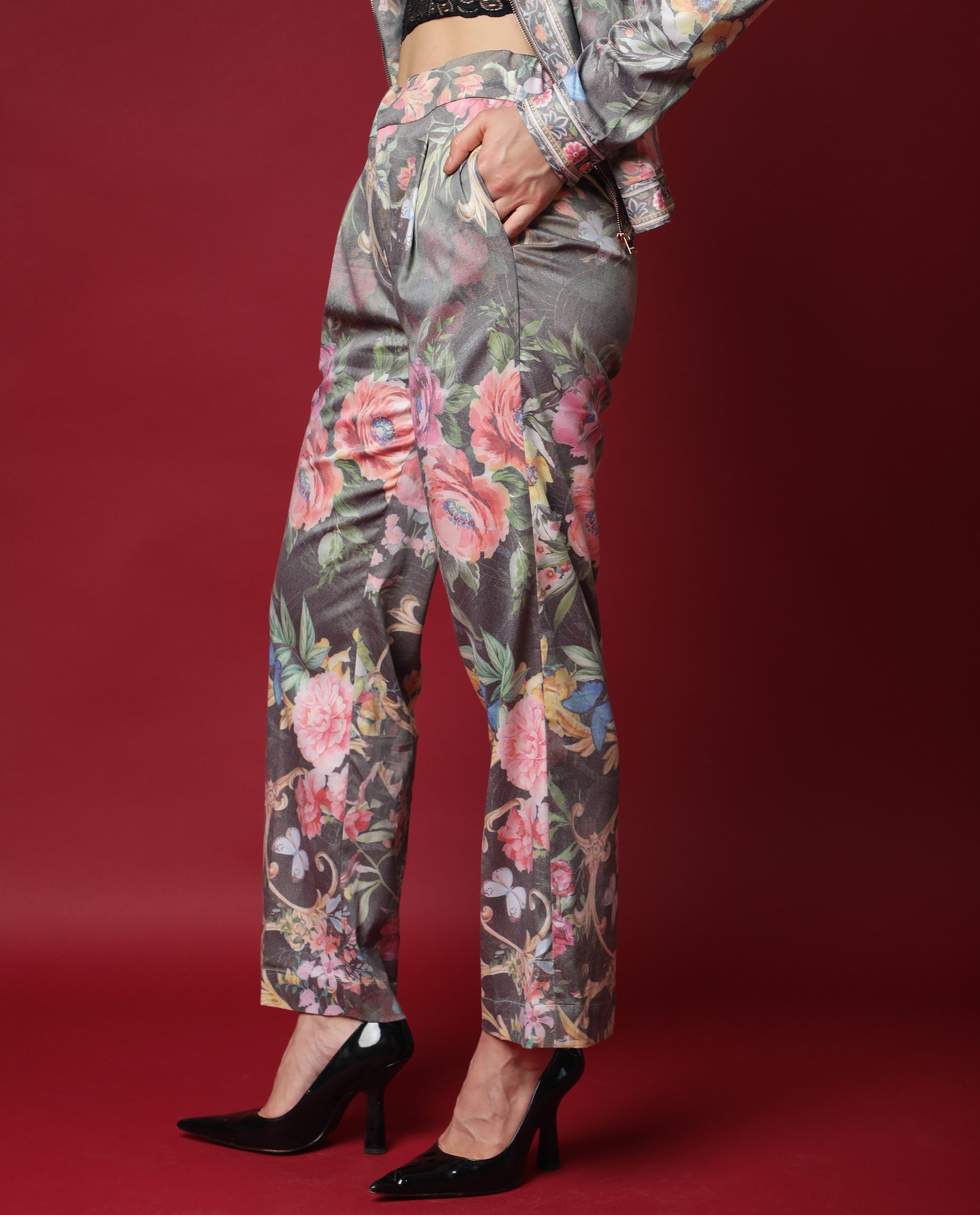 Rareism Women's Montebello Multi Polyester Blend Floral Print Ankle Length Tailored Trouser