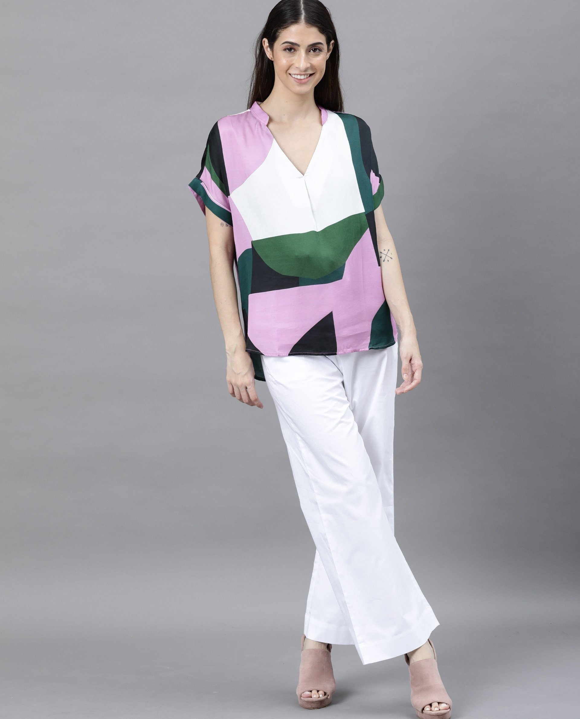 Rareism Women Supi Pink Top Full Sleeves Printed