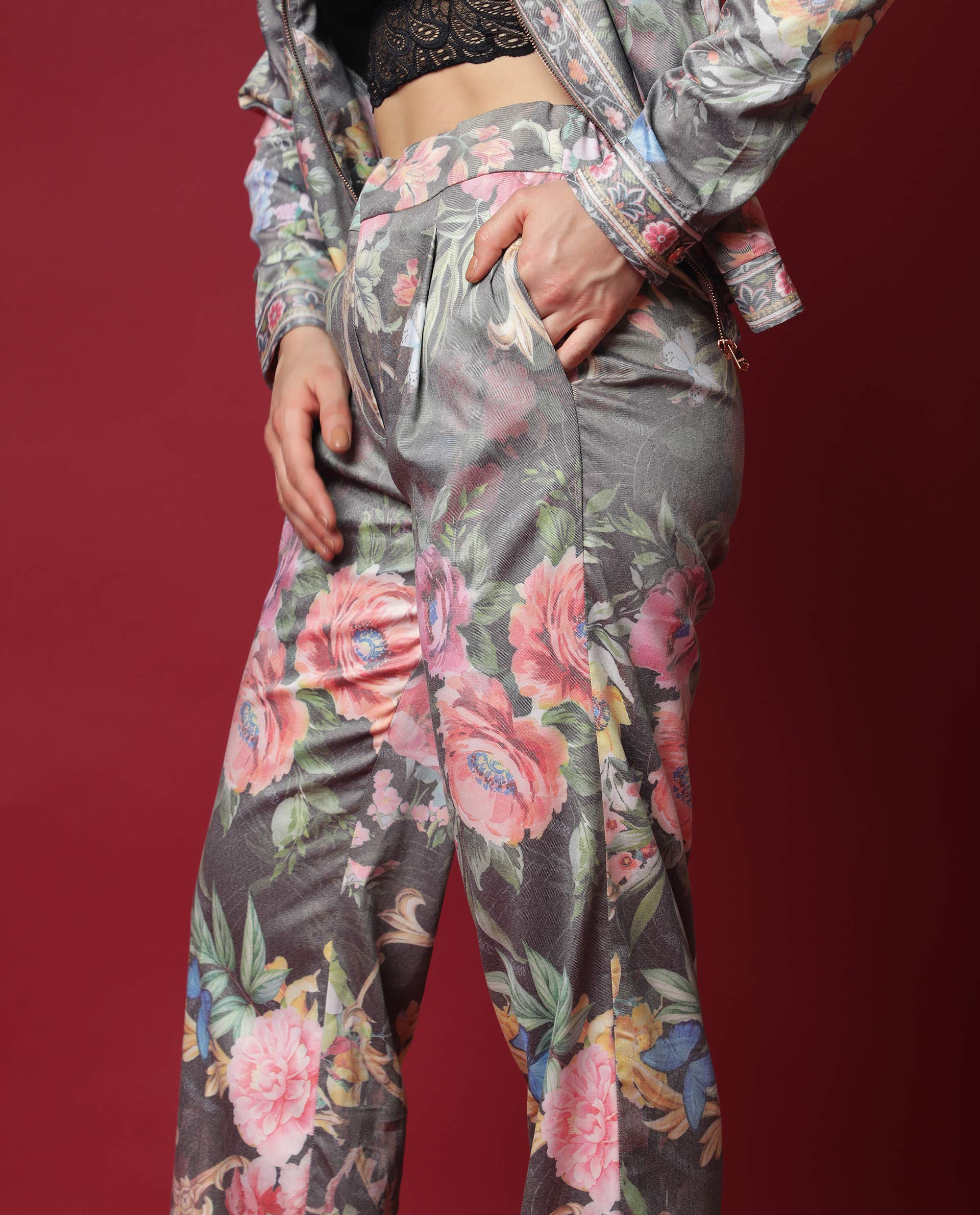 Rareism Women's Montebello Multi Polyester Blend Floral Print Ankle Length Tailored Trouser