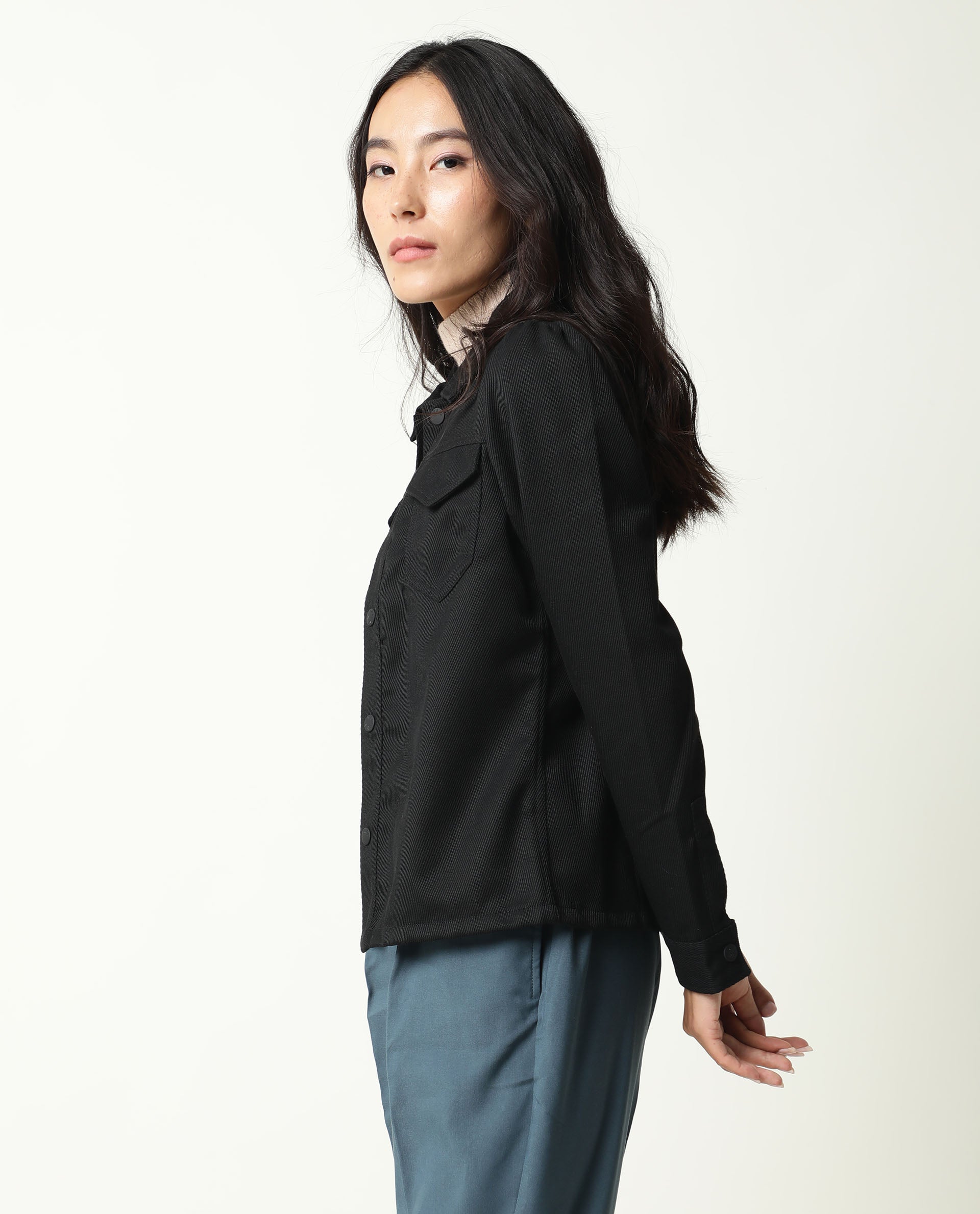 Rareism Women Taz Black Jacket Full Sleeves Solid
