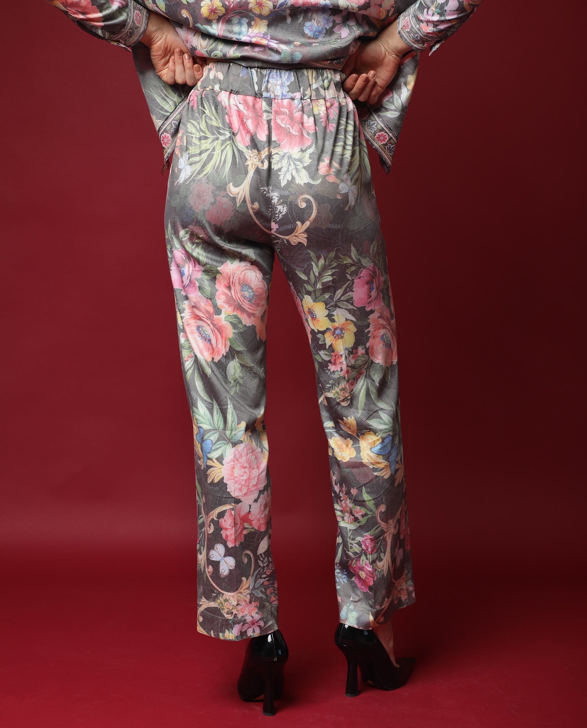 Rareism Women's Montebello Multi Polyester Blend Floral Print Ankle Length Tailored Trouser