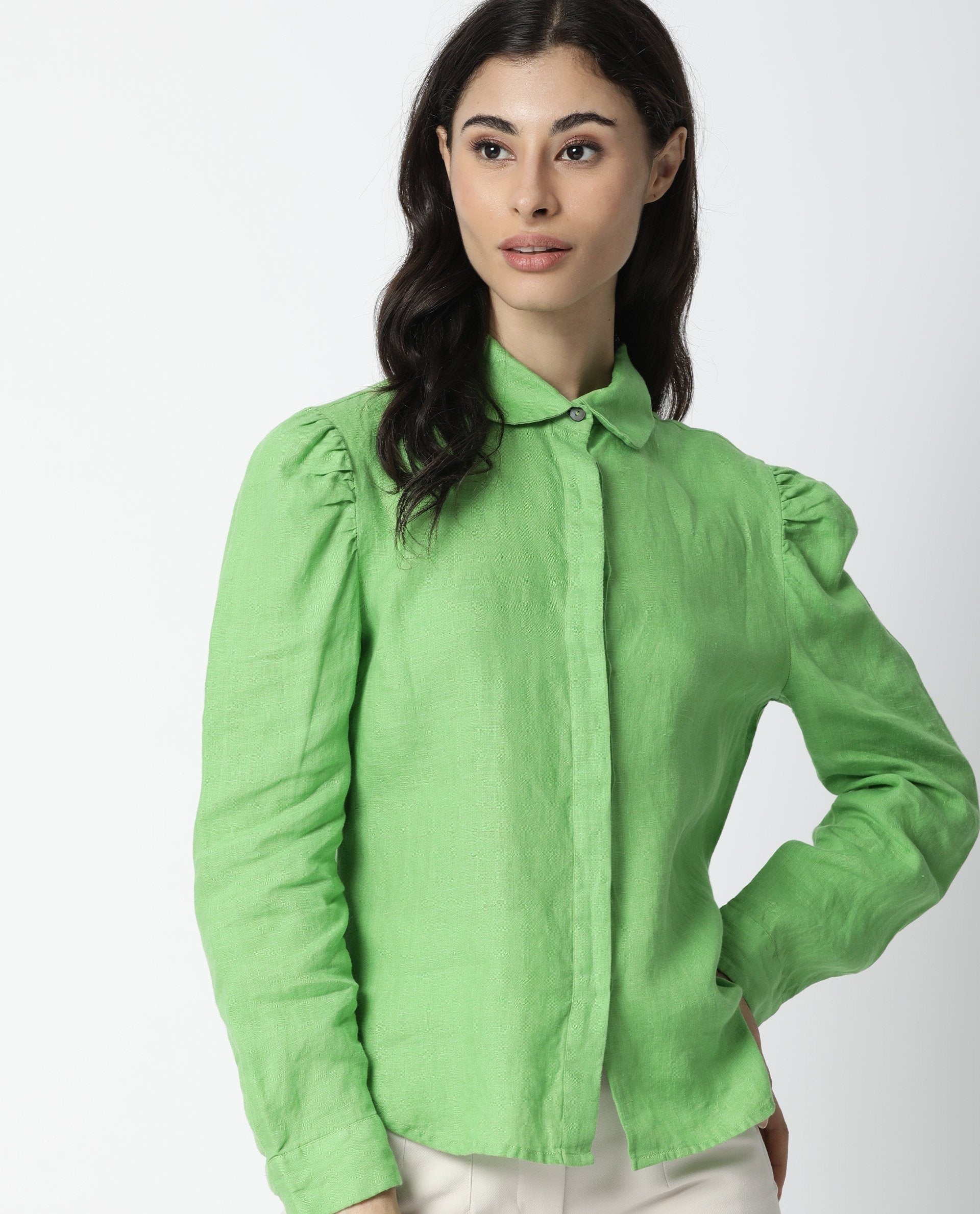 Rareism Women Toby Green Top Full Sleeves Solid