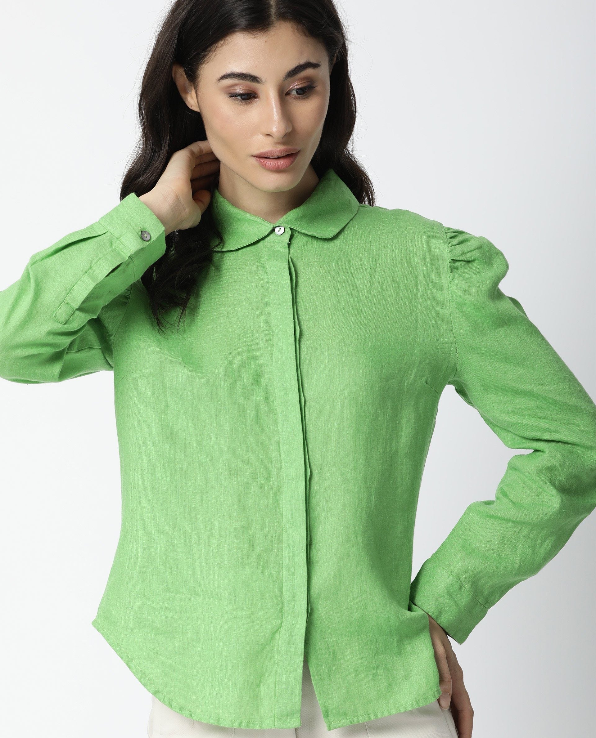 Rareism Women Toby Green Top Full Sleeves Solid