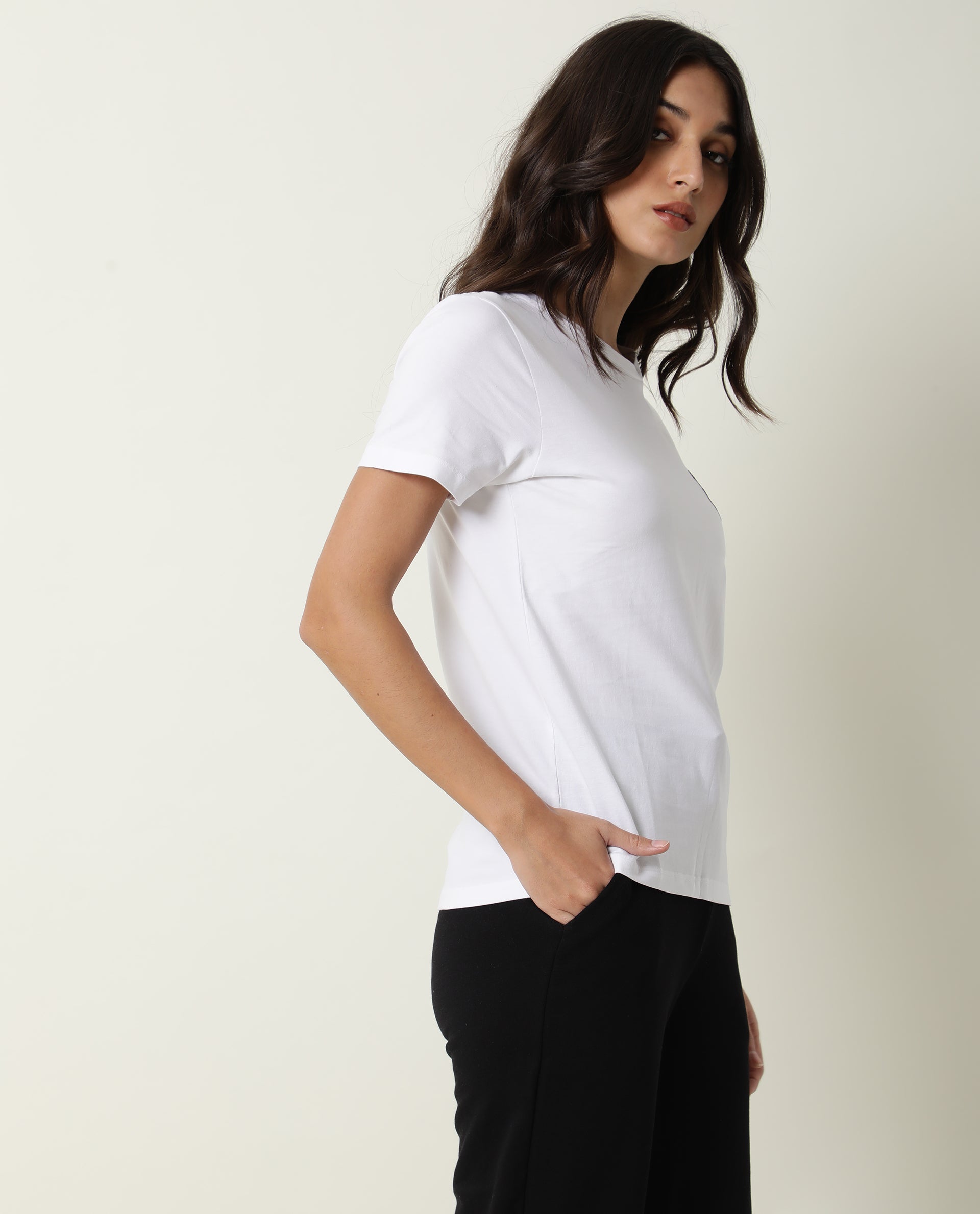 Rareism Women's Fuji Offwhite Cotton Crew Neck Graphic Print Regular Fit T-Shirt