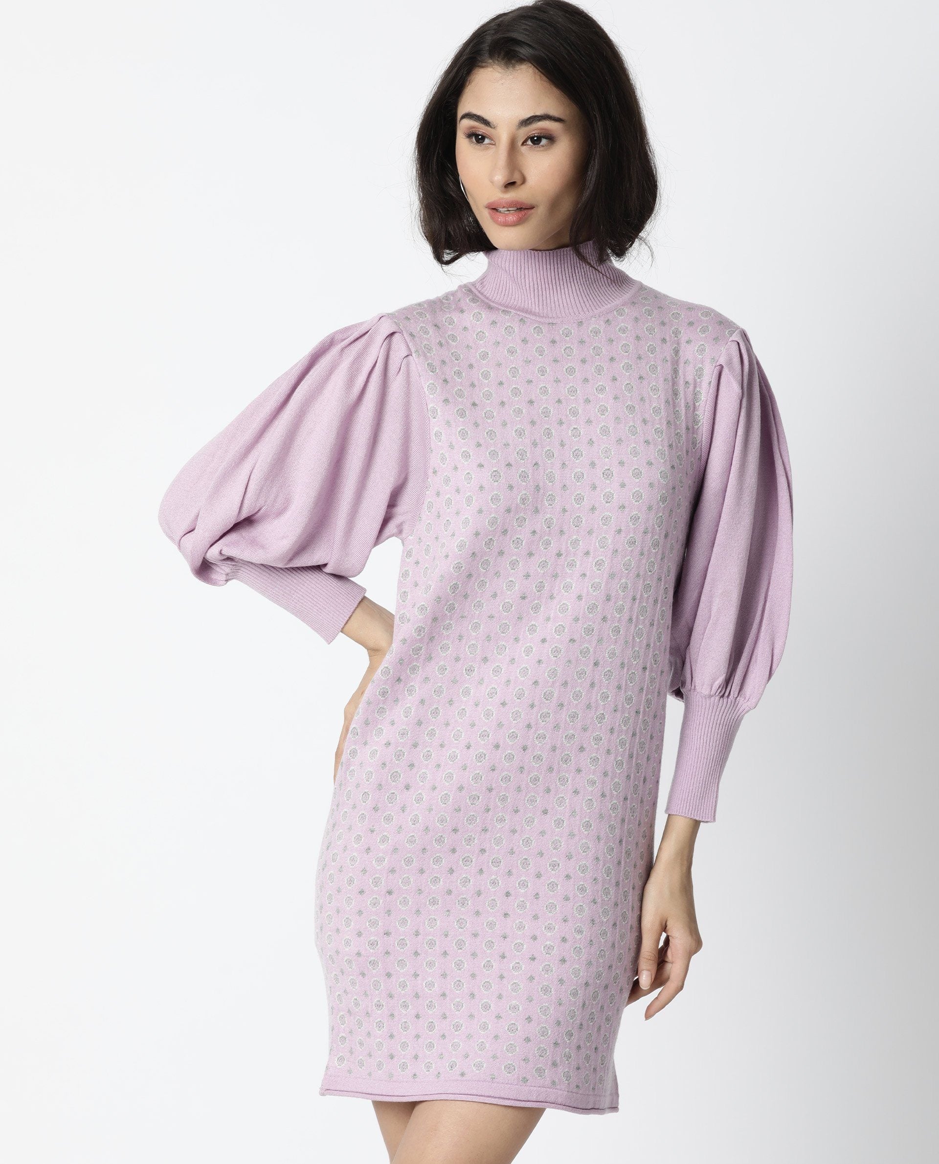Rareism Women Web Purple Dress Full Sleeves Dobby
