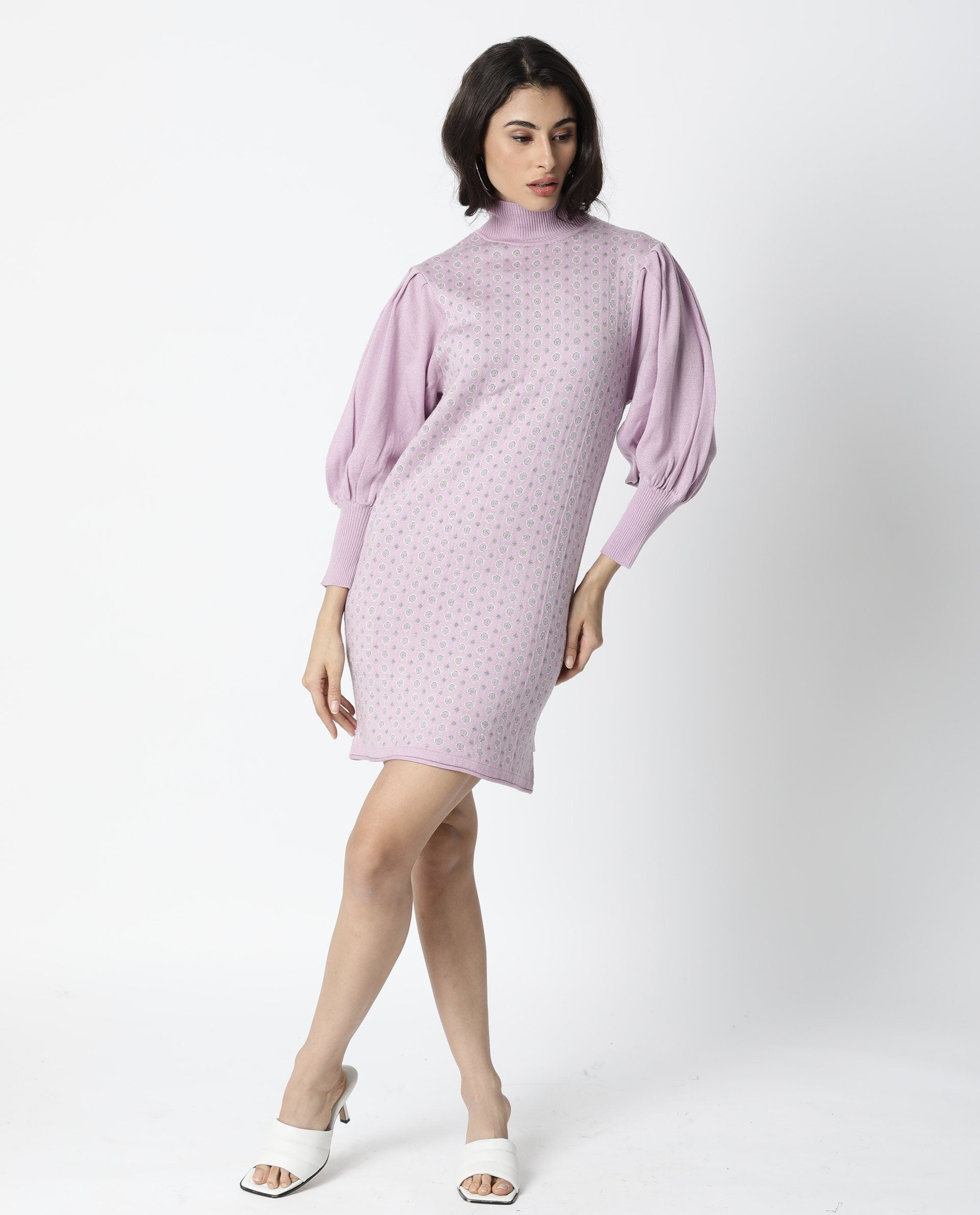Rareism Women Web Purple Dress Full Sleeves Dobby