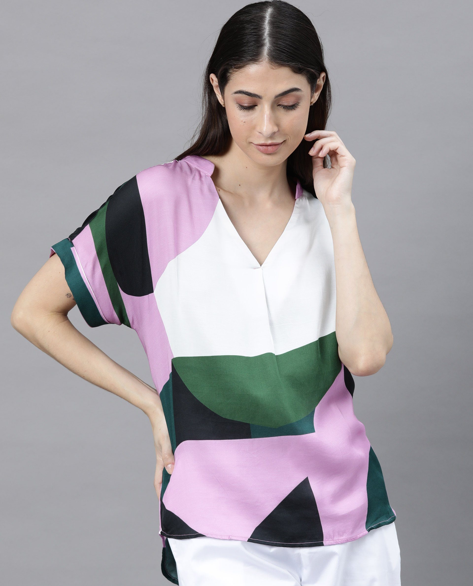 Rareism Women Supi Pink Top Full Sleeves Printed