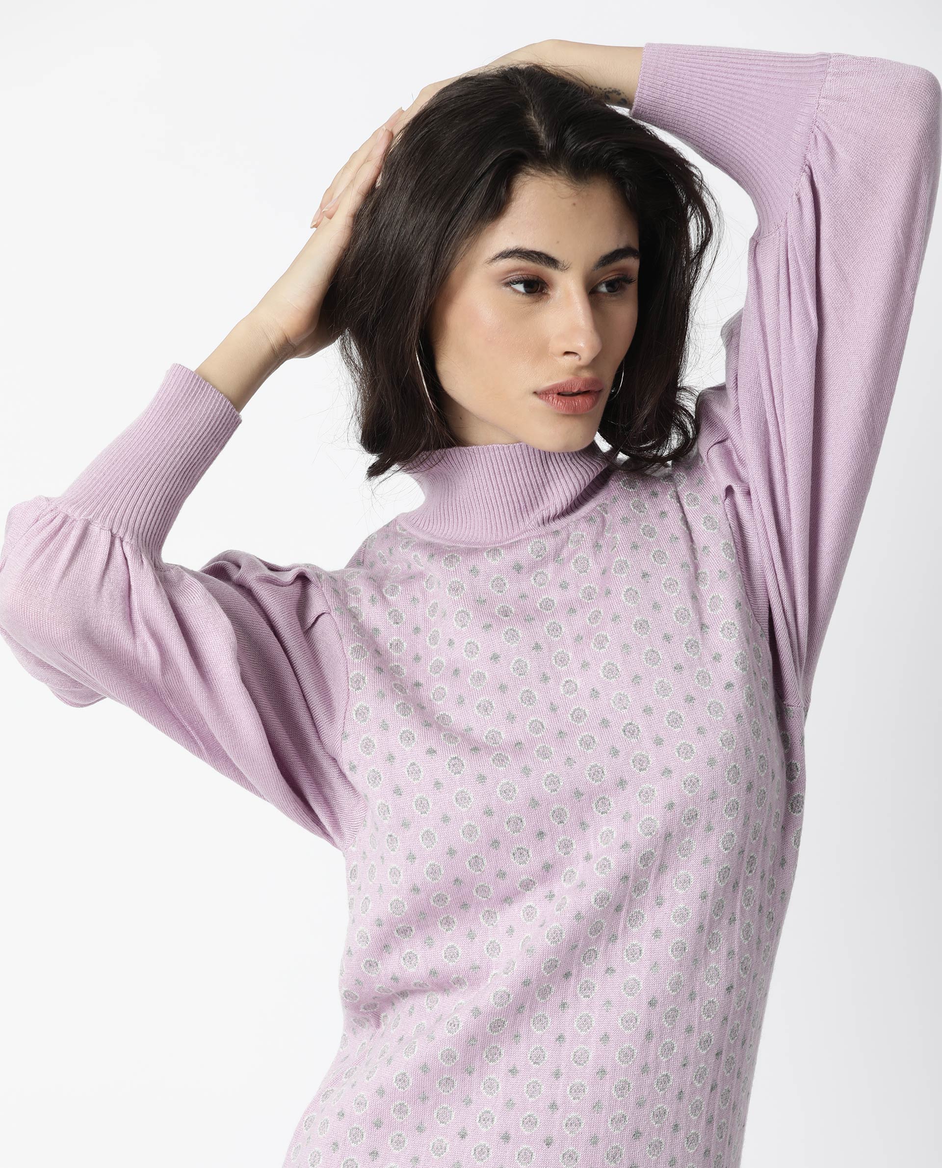 Rareism Women Web Purple Dress Full Sleeves Dobby