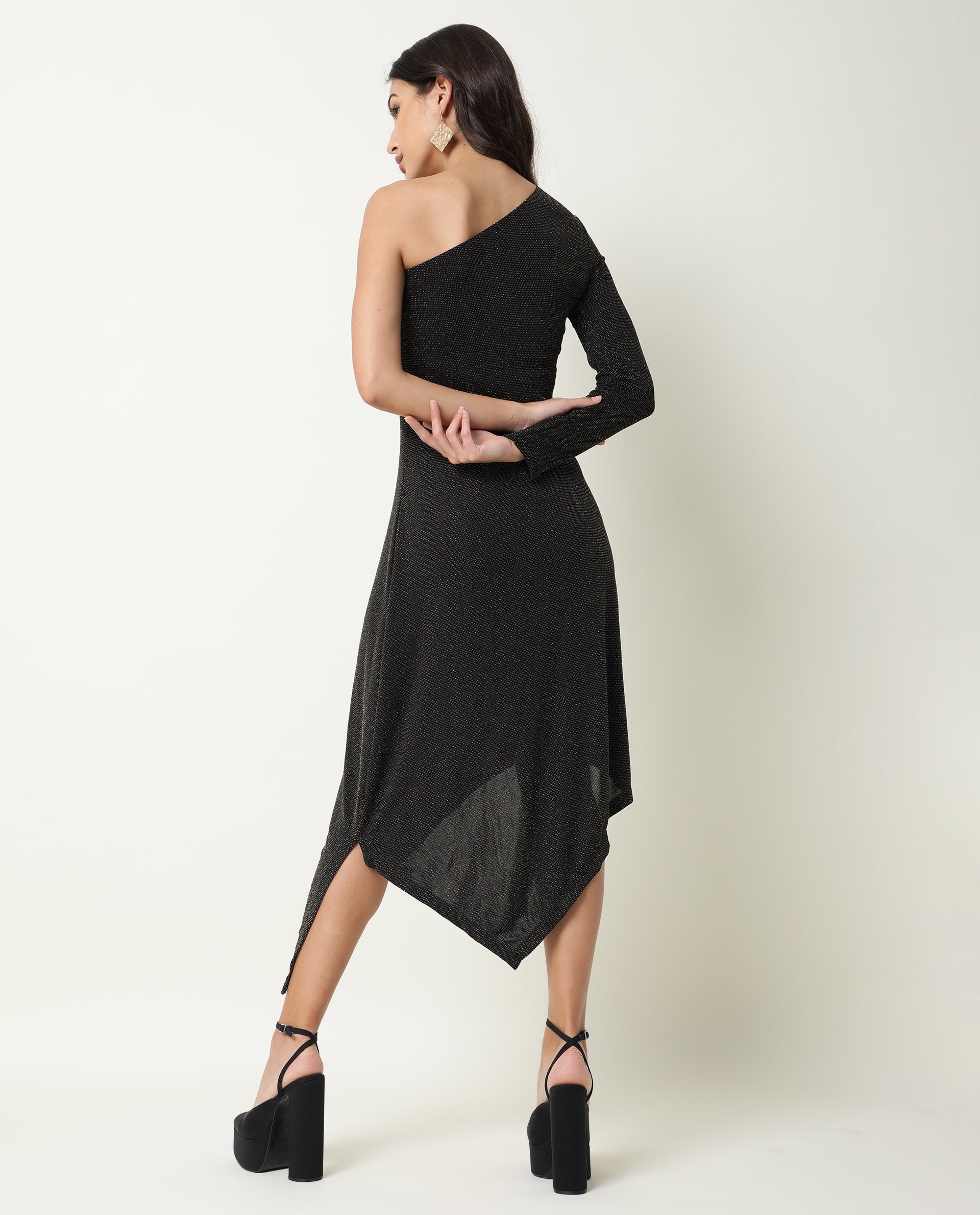 Rareism Women's Lelani Black Tube Neck Plain Knee Length Tailored Dress