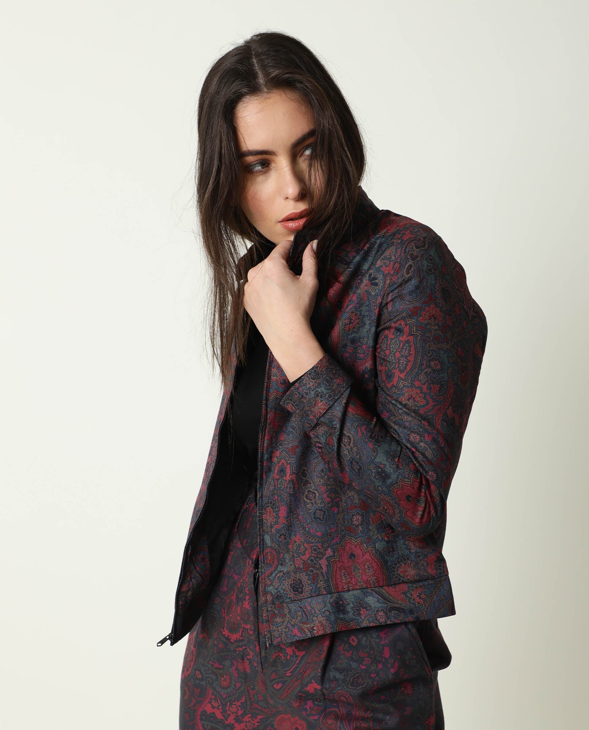 Rareism Womens Krama Pink Jacket Cotton Fabric Fitted Fit Mandarin Neck