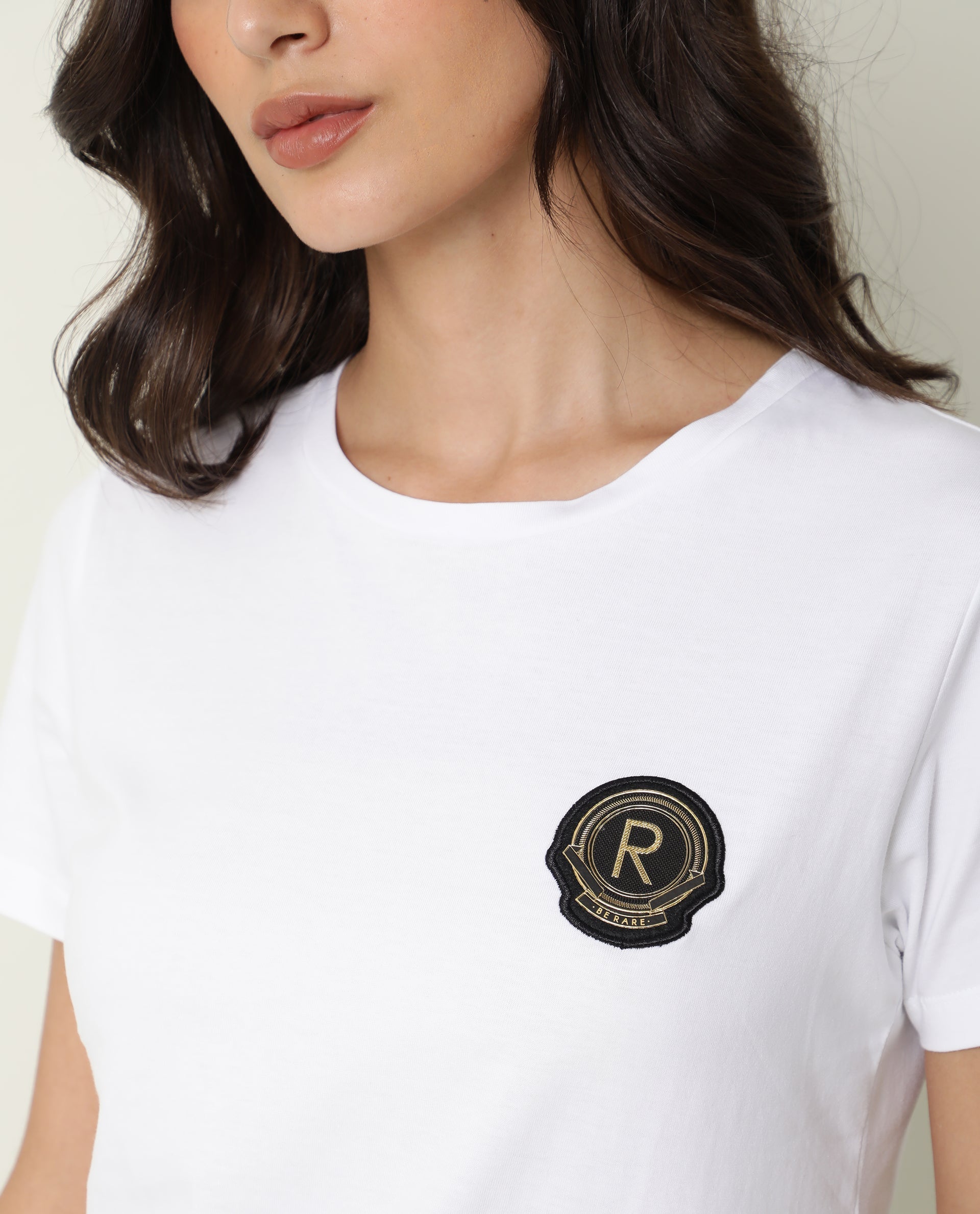 Rareism Women's Fuji Offwhite Cotton Crew Neck Graphic Print Regular Fit T-Shirt