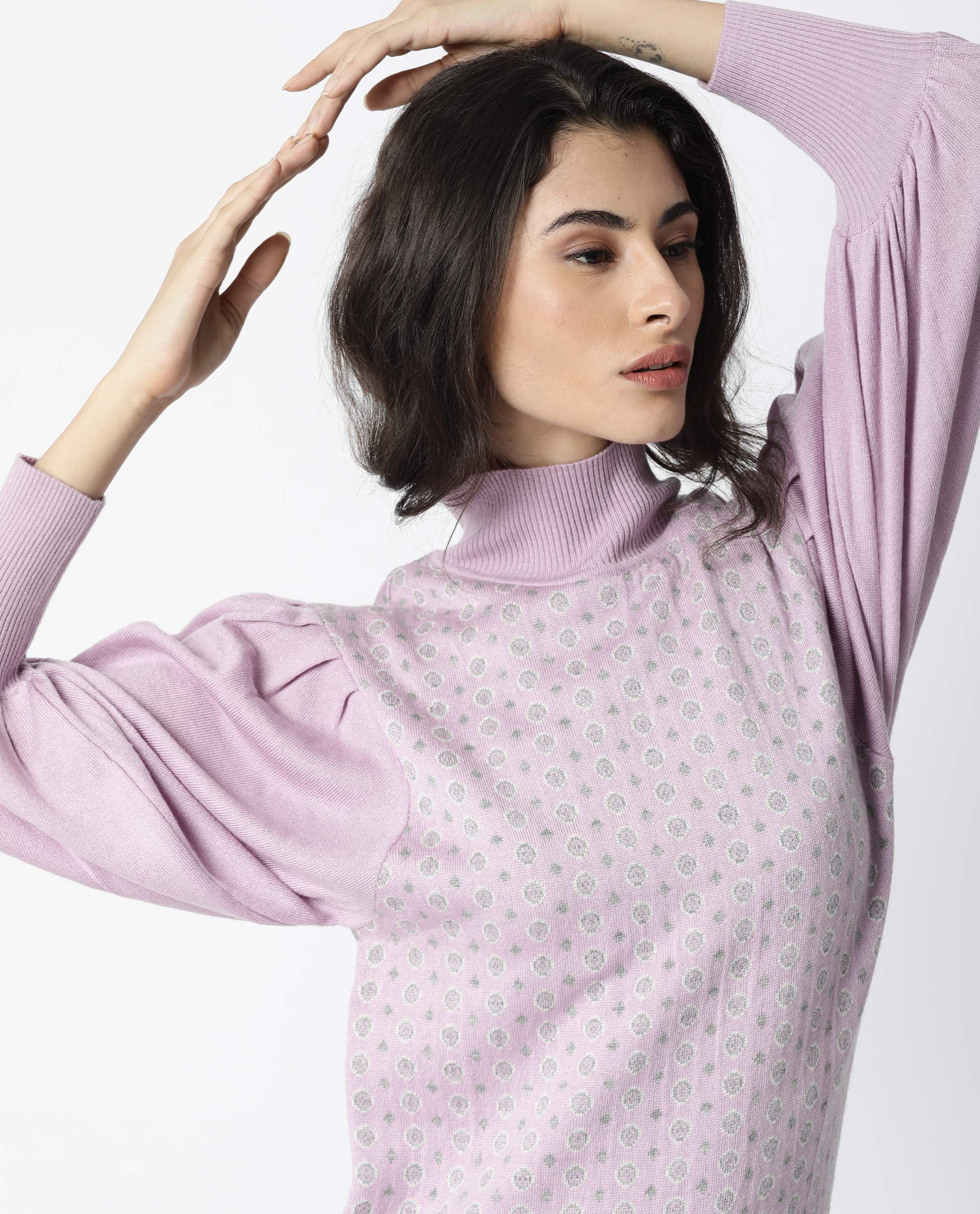 Rareism Women Web Purple Dress Full Sleeves Dobby