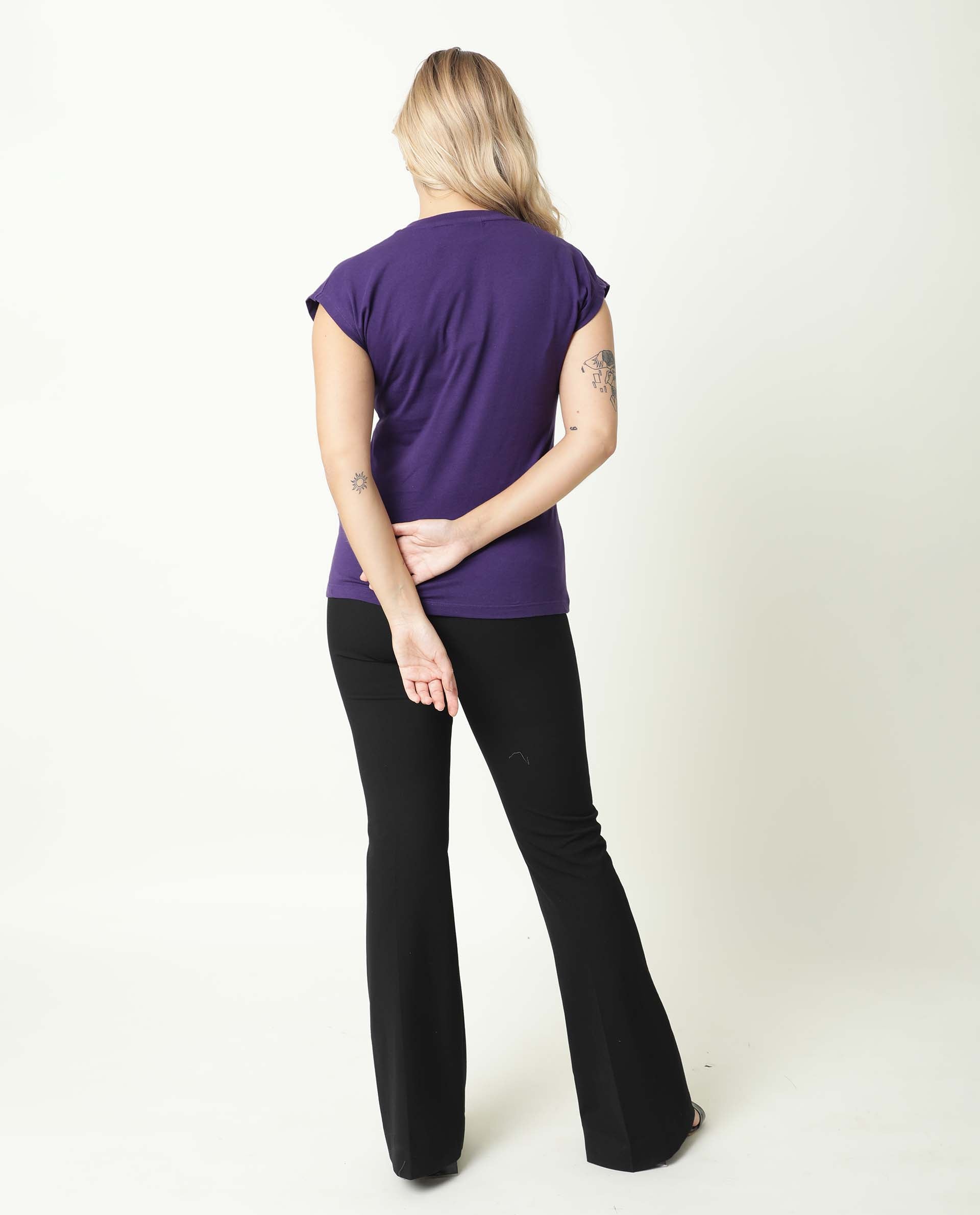 Rareism Women Debra Purple Cotton Fabric Regular Fit Half Sleeves Solid Crew Neck T-Shirt