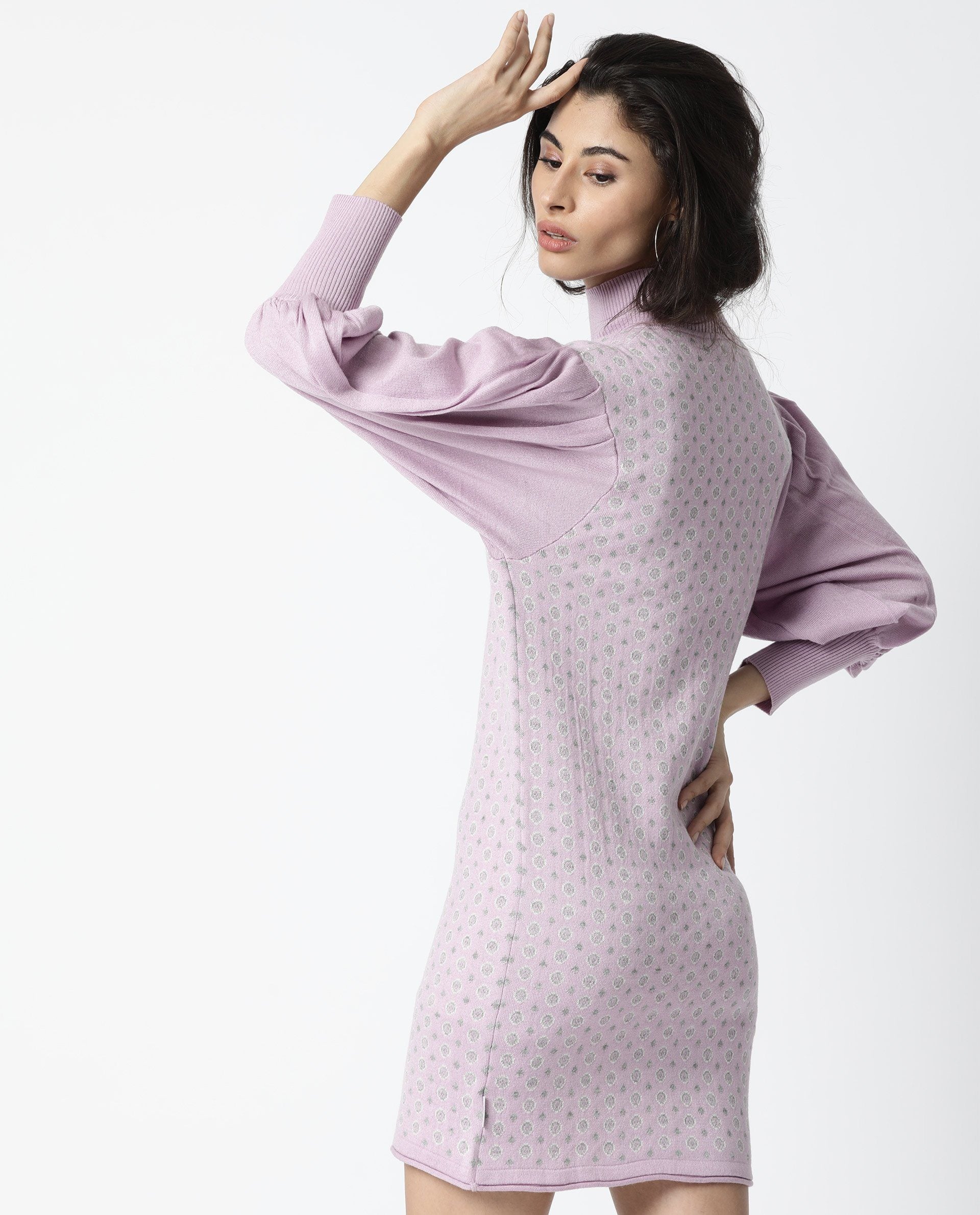 Rareism Women Web Purple Dress Full Sleeves Dobby