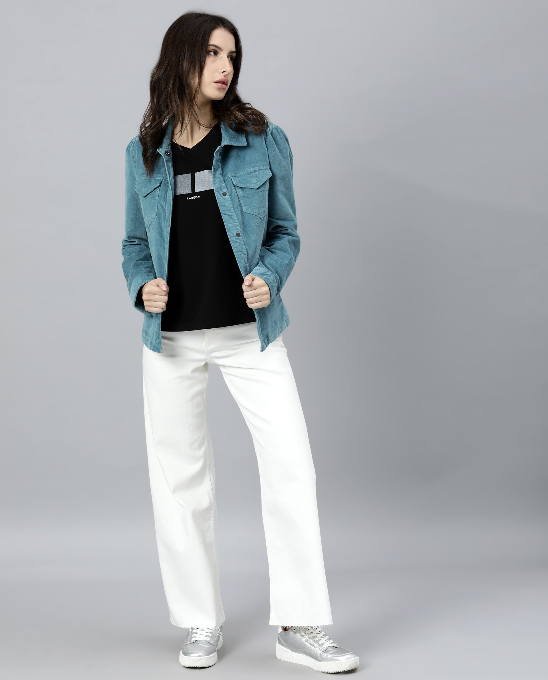 Rareism Women Delux Turq Jacket Full Sleeves Solid