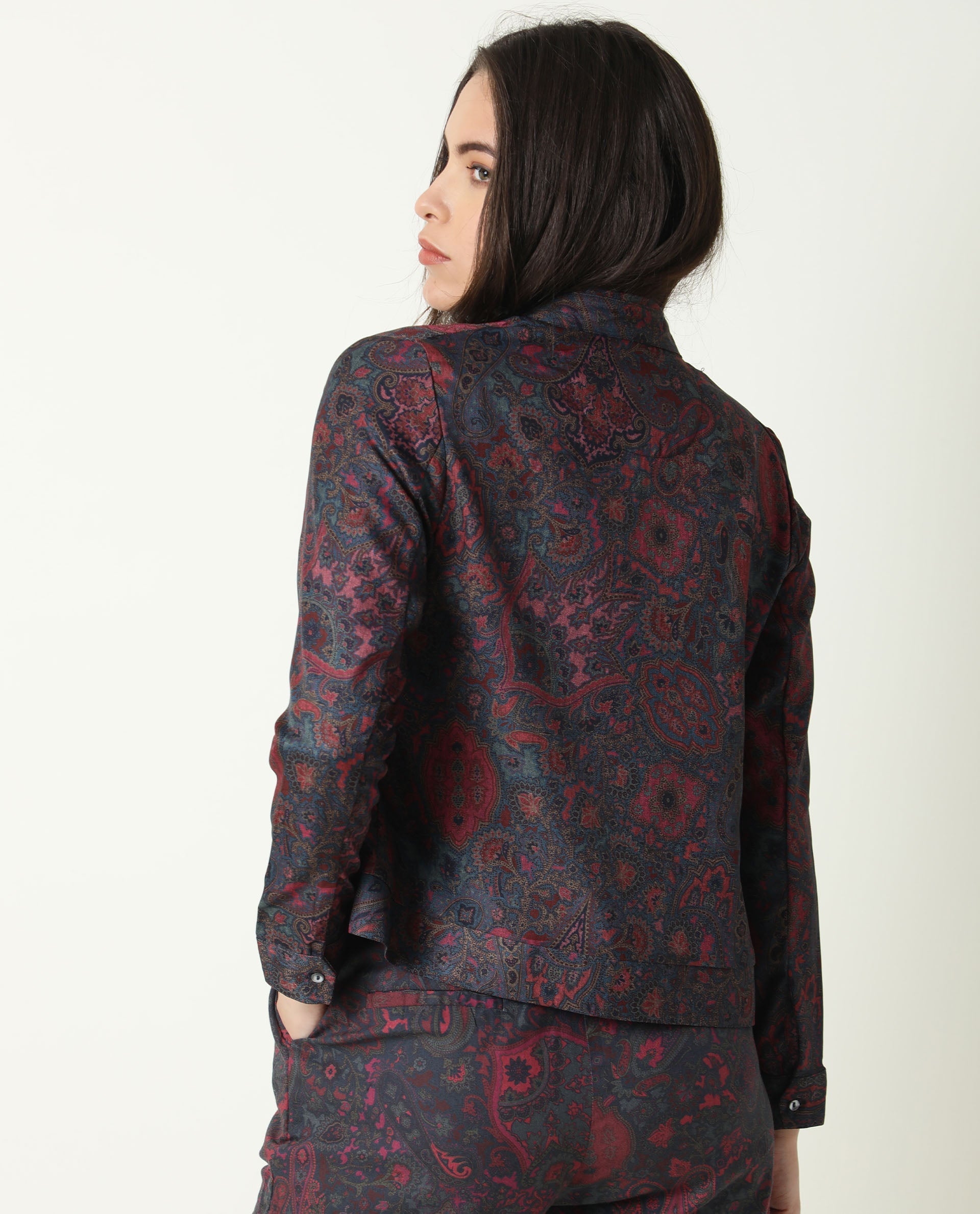 Rareism Womens Krama Pink Jacket Cotton Fabric Fitted Fit Mandarin Neck